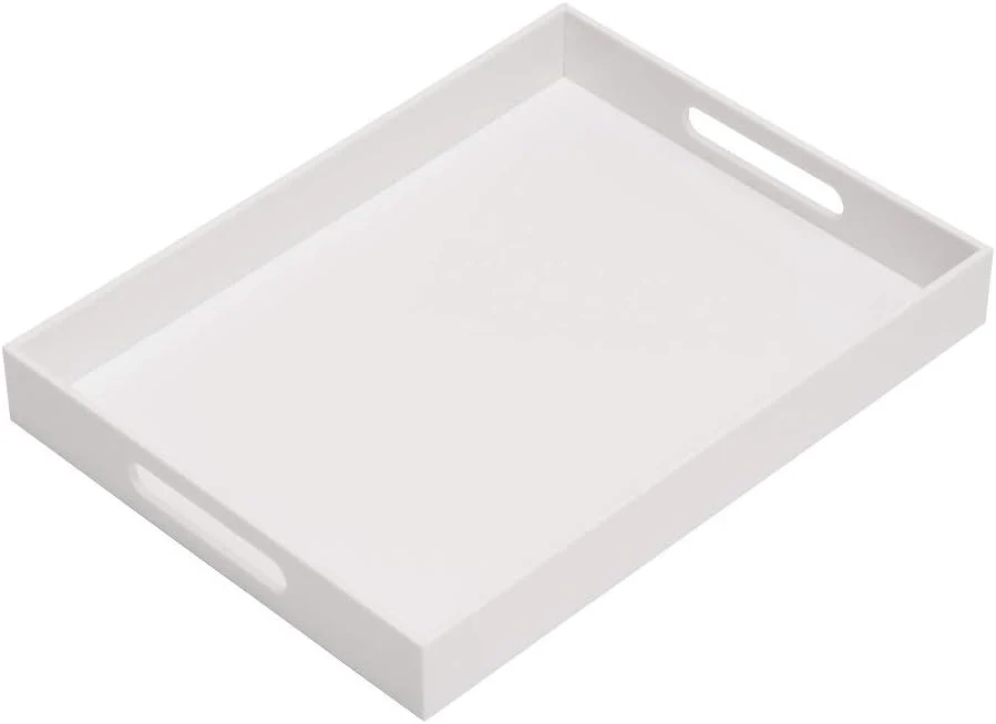 Reusable Glossy White Acrylic Serving Tray 12x16Inch Sturdy Kitchen Countertop Organizer Decorative Vanity Table Tray Ottoman Tray 3 16 inch Thickness Certified