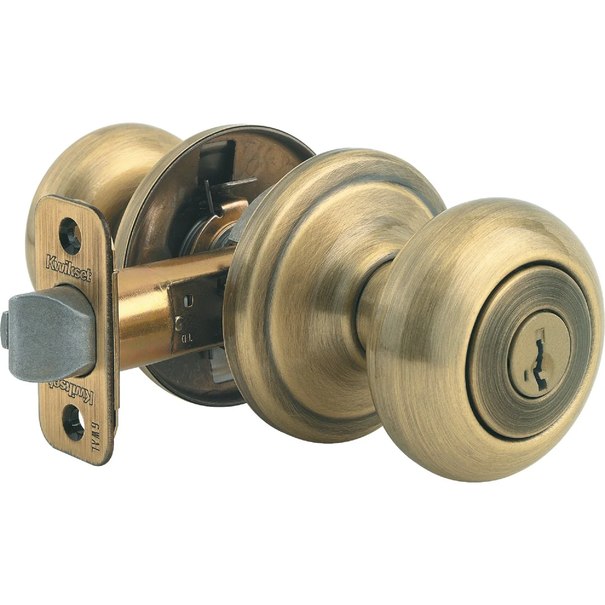 Certified Kwikset Signature Series Antique Brass Juno Entry Door Knob with SmartKey Solid