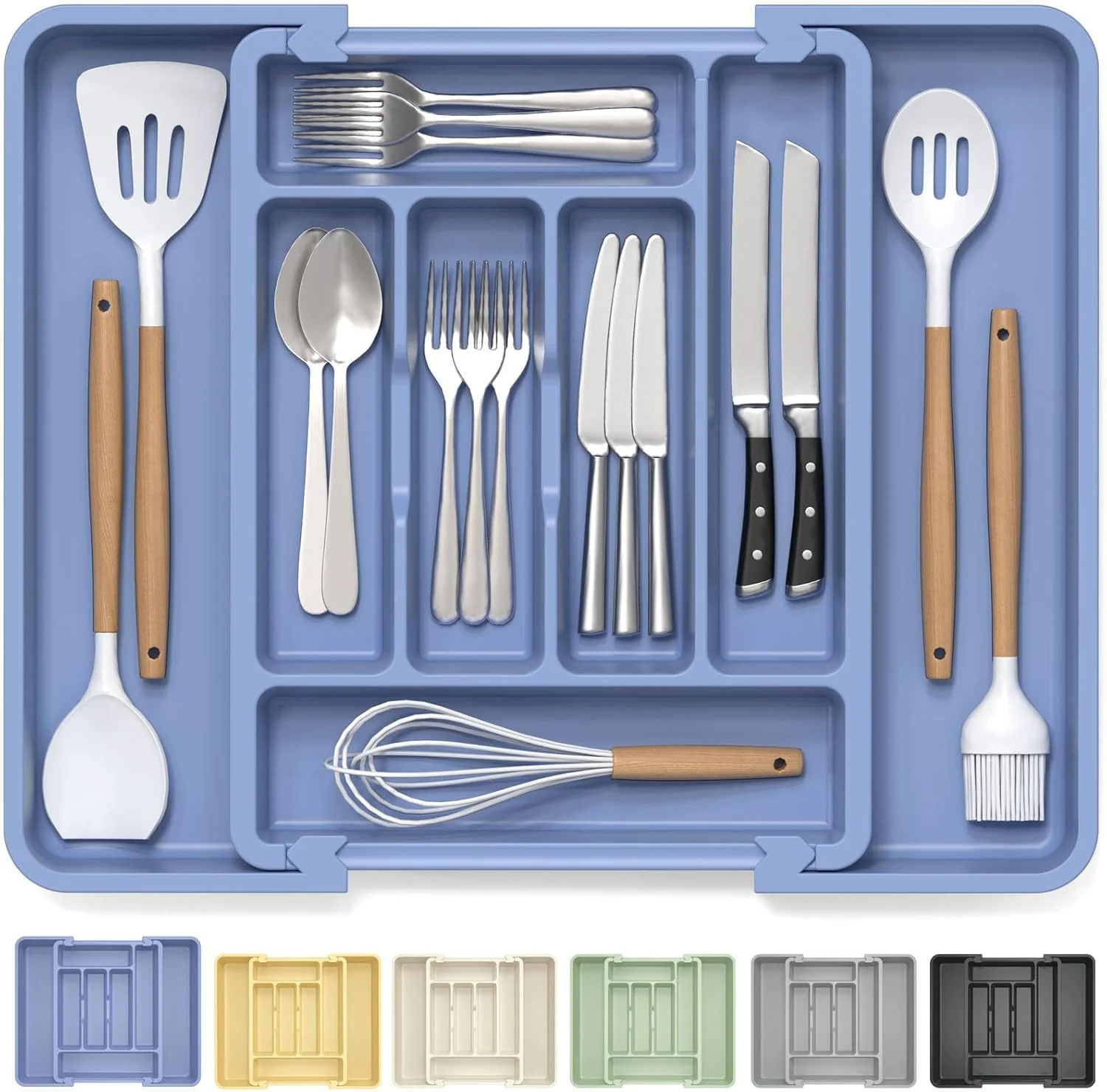 Trendy Caperci Large Silverware Organizer for Kitchen Drawer Utensils - Expandable Drawer Organizer for Cutlery Flatware Gadget BPA- Thick Plastic Sophisticated