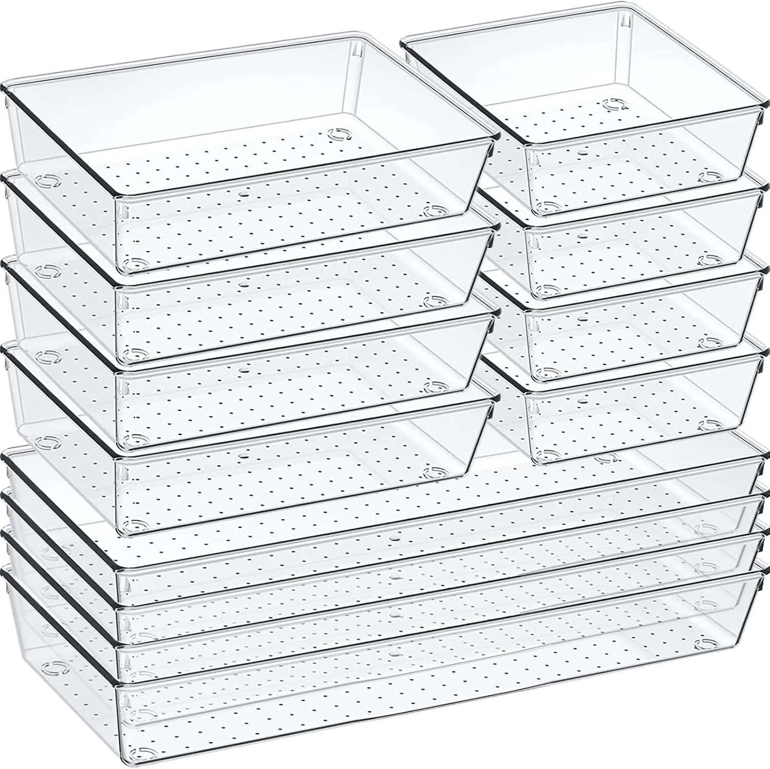 Premium 12 Pack Clear Plastic Drawer Organizer Set Acrylic Non Slip Non Cracking Kitchen Drawer Storage Tray Large Size Divider Dependable