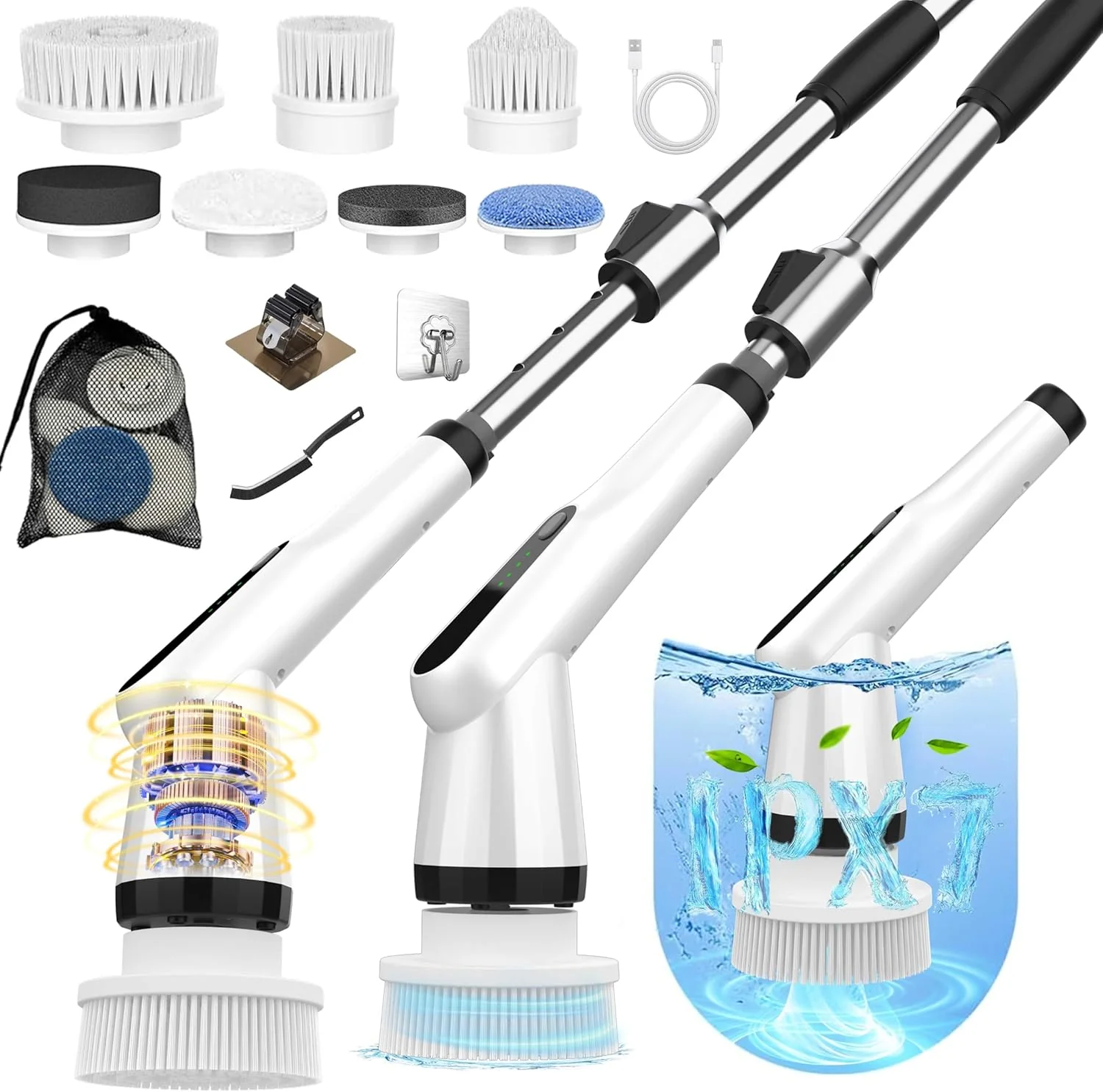 Practical Dreazu Electric Spin Scrubber 10-in-1 Shower Scrubber amp Retractable Long Handle 44 lbs High-Torque amp Variable Speed Shower Cleaning Brush for Bathroom Toilet Bathtub Kitchen Tile Floors Fast