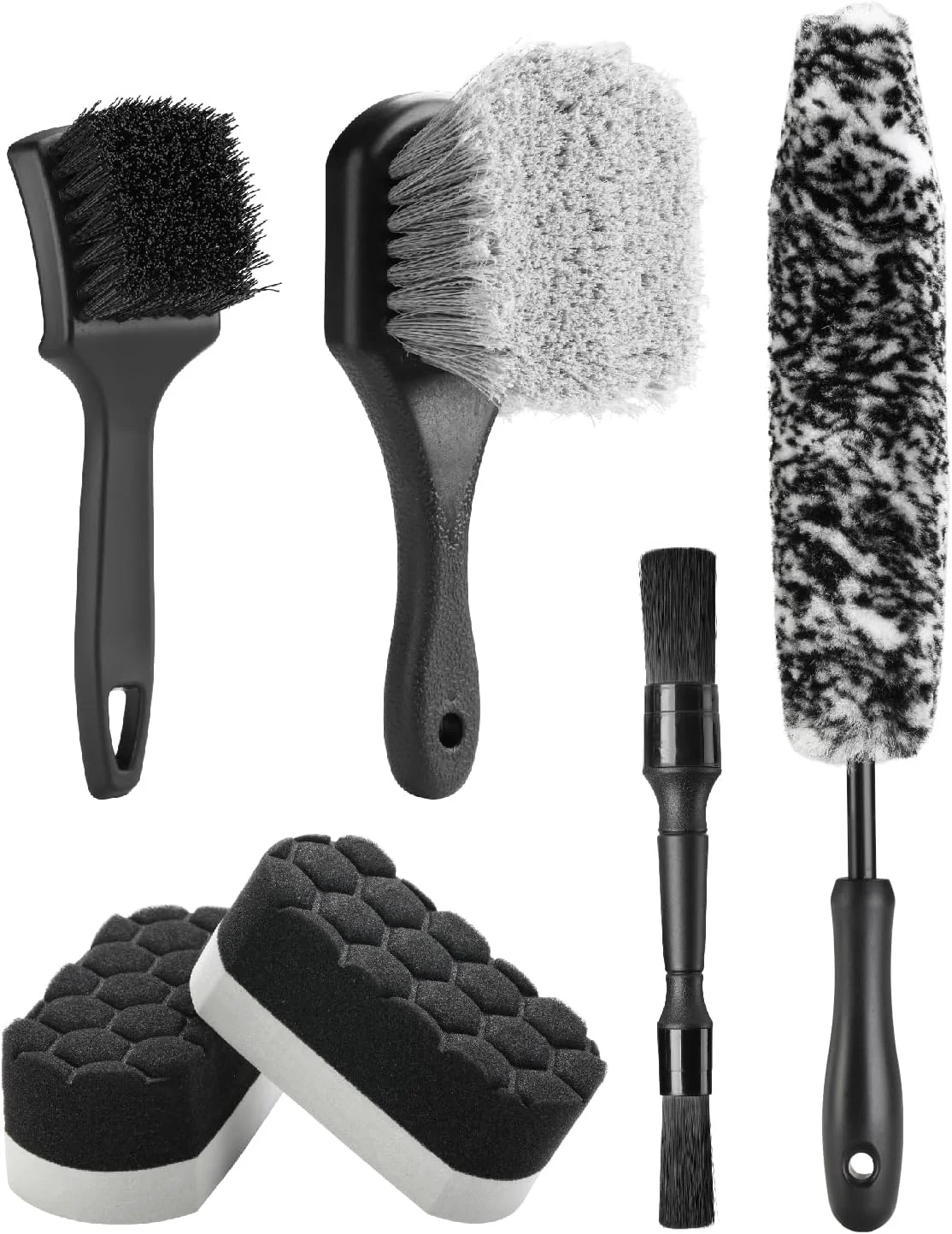 Healthy lean 6PCS Car Wheel Cleaning Pro Kit Tire Brush Soft-bristled Rim Brush Microfiber Bendable Brush Double-Ended Detailing Brush Natural