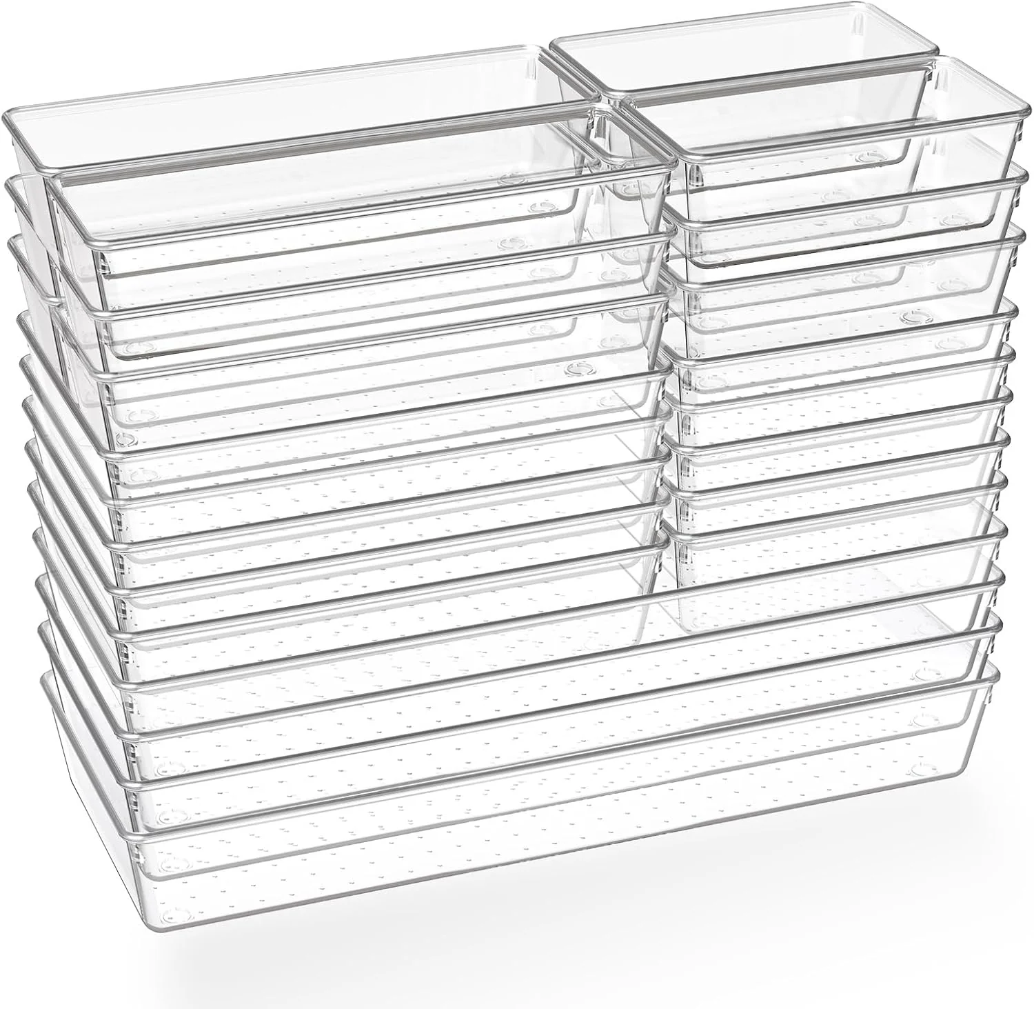 Contemporary Criusia 26 Pack Large Clear Plastic Drawer Organizer Bins -5 Size Heavy Duty Acrylic Kitchen Drawer Organizers and Storage for Utensils -Bathroom Trusted