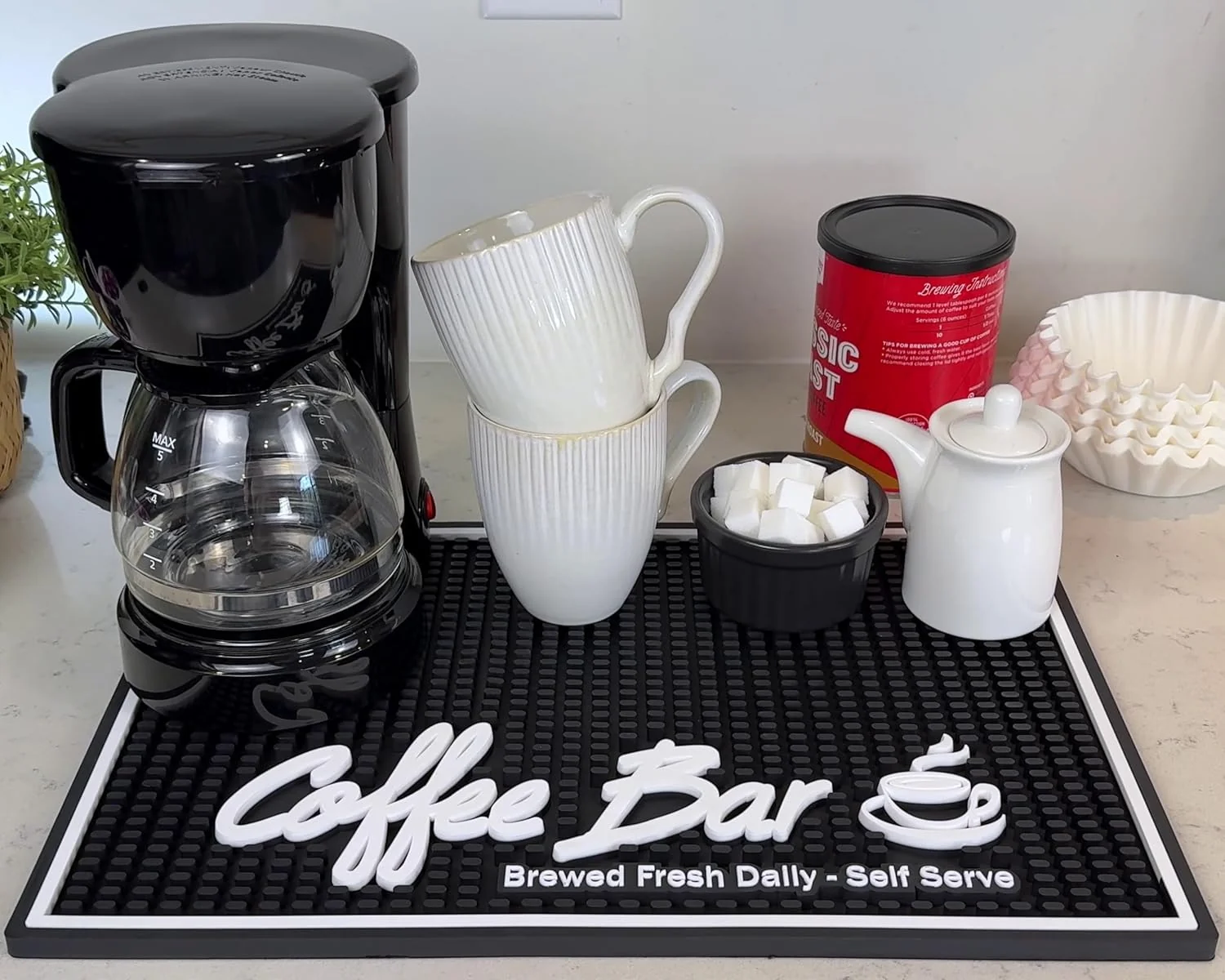 Organic Coffee Station Mat Brewed Fresh Daily Self Serve Coffee Bar Matt for Countertop Large 18 x 12 in Mats for Kitchen Decor and Accessories Sign for Original