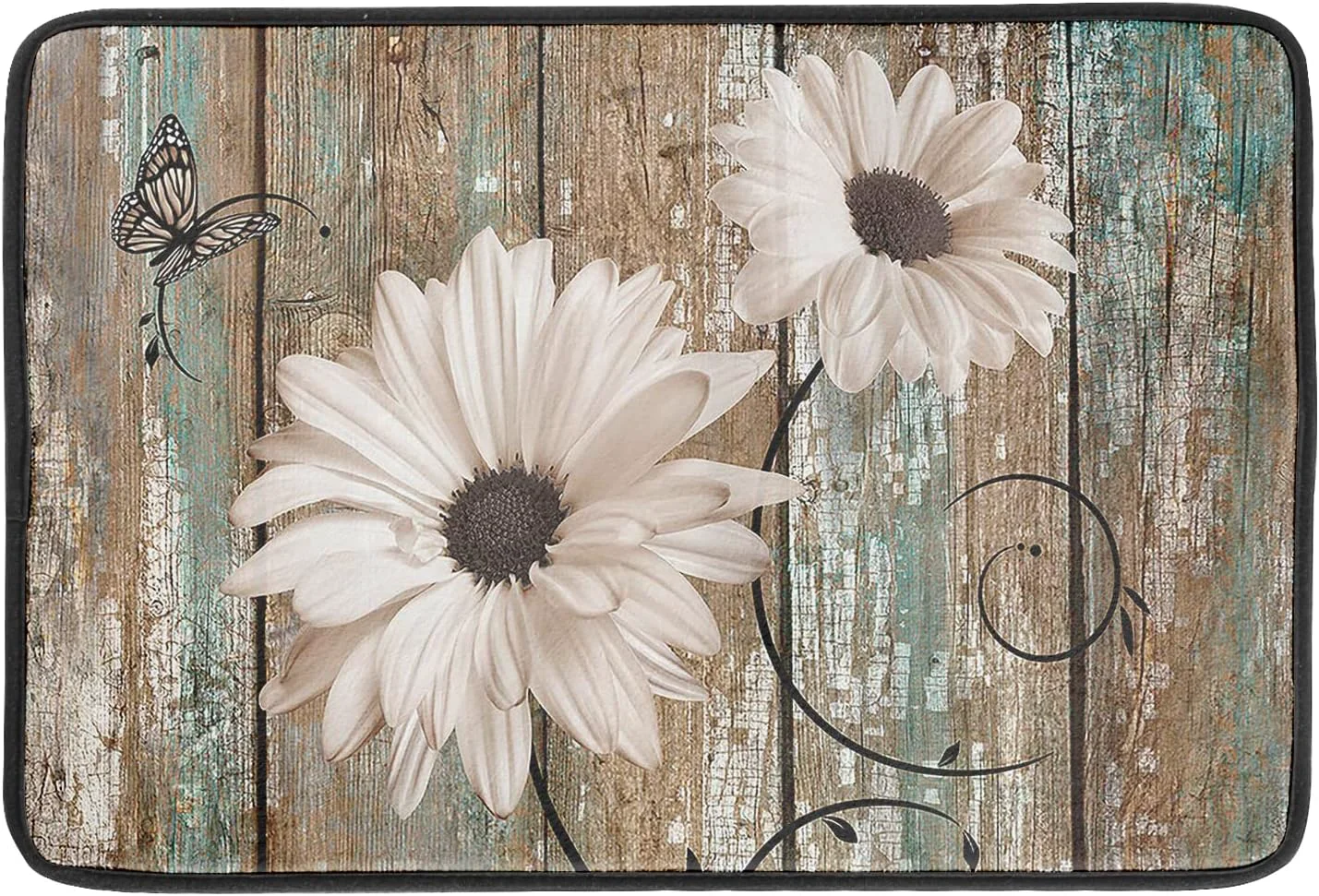 Contemporary Rustic Daisy Board Dish Drying Mat for Kitchen Countertop 18x24 inch Fall Sunflower on Wooden Plank Dish Drainer Mats Fast Drying Country Shabby Chic Smart