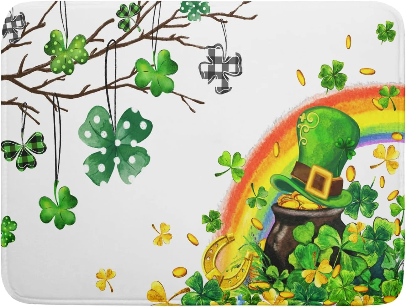 Elegant Giwawa St Patrick Dish Drying Mat Large Lucky Clover Tree Shamrock Dish Drainer Mats 18x24inch Spring Elf Hat Rainbow Colorful Fast Drying Absorbent Refined