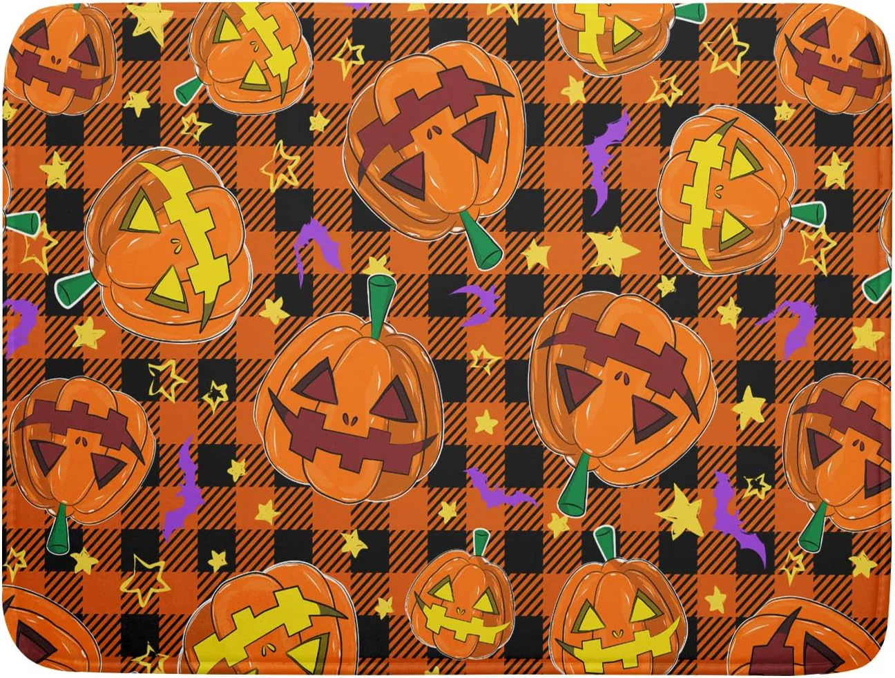 Premium Giwawa Halloween Dish Drying Mat 18 x24 Spooky Pumpkins Bats Orange Black Buffalo Plaids Dish Drainer Mats Smart