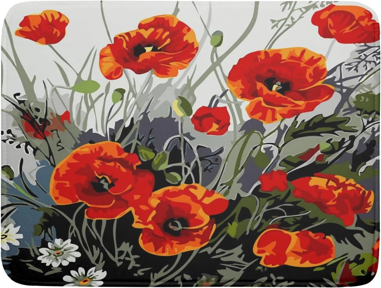 Unique Poppy Dish Drying Mat 18x24 inch for Kitchen Vintage Red Orange Floral Dish Drying Pad Oil Painting Flower Dish Drainer Mats Absorbent Microfiber Original Design