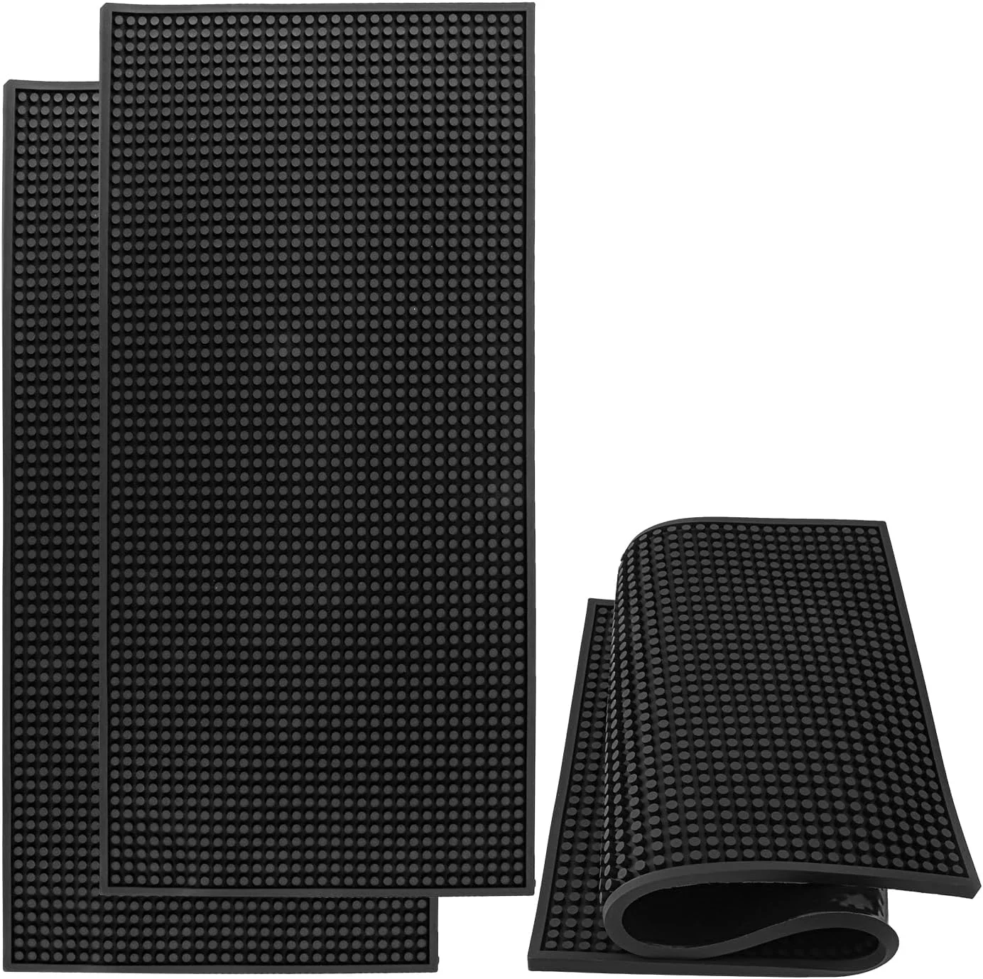Fine 2 Pack 12 x 24 Inch Black Coffee Bar Mats Rubber Bar Mat Anti-Slip Bar Spill Mat for Countertop Bartending Kitchen Dining Table Easy-to-Use