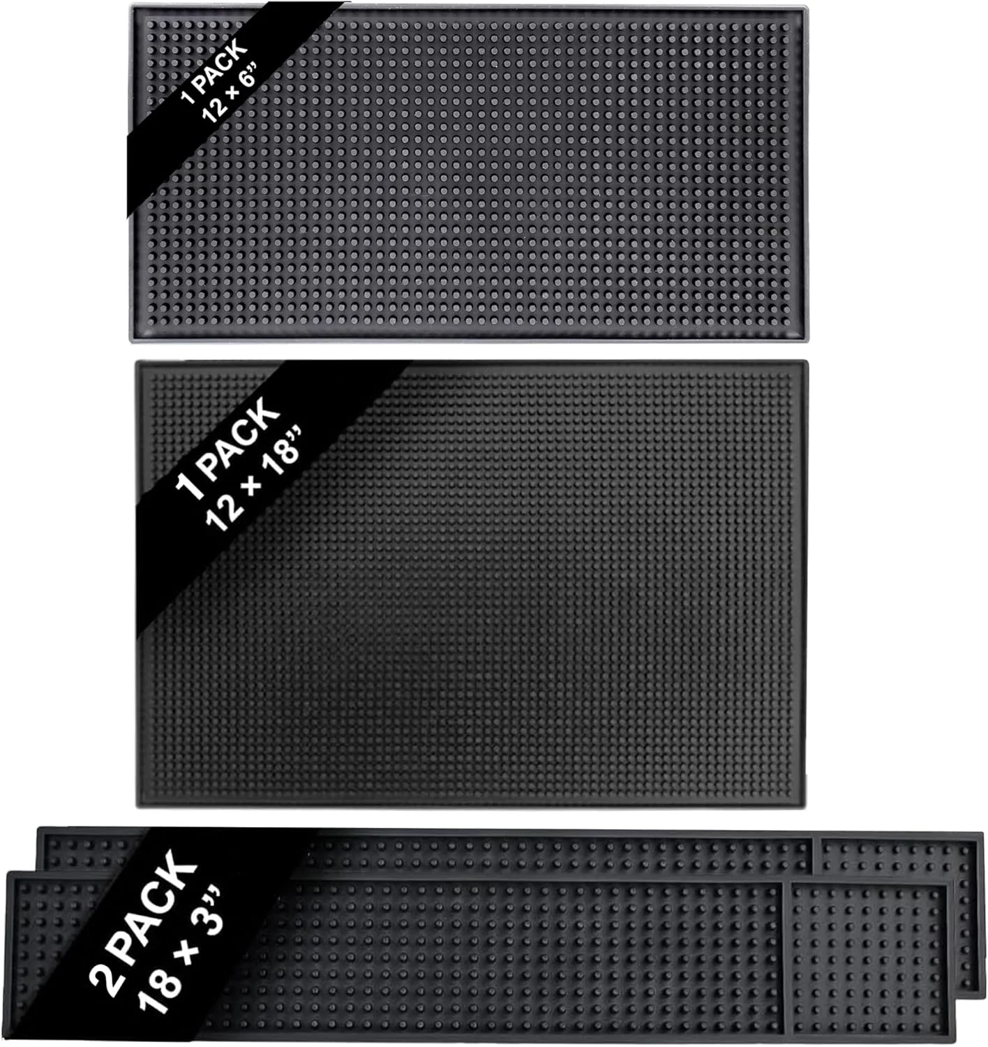 Premium Bar Mat Bundle - Set of 4 1-Pack 18 x12 2-Pack 18 x3 and 1-Pack12 x6 Long-Lasting