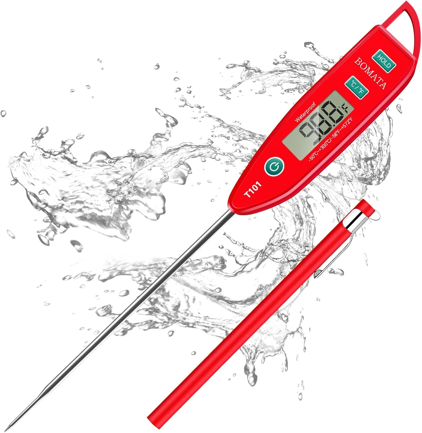 Functional BOMATA Digital Water Thermometer for Liquid Meat Cooking IPX7 Waterproof Instant Read Food Thermometer 5in Long Probe for Candle Water Meat BBQ T101 Red Color … Unique