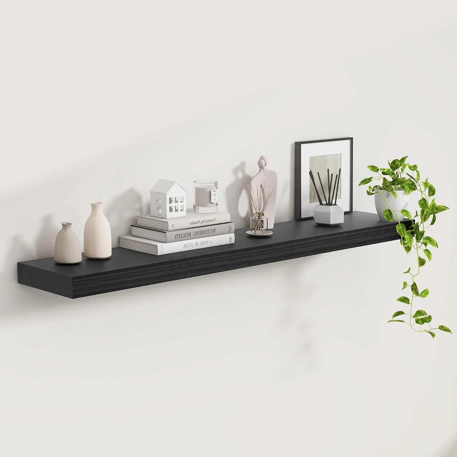 User-Friendly Fun Memories 48 Black Floating Shelves 9.3 Inch Deep Floating Shelves for Wall Rustic Wooden Wall Shelves for Home Decor Clean