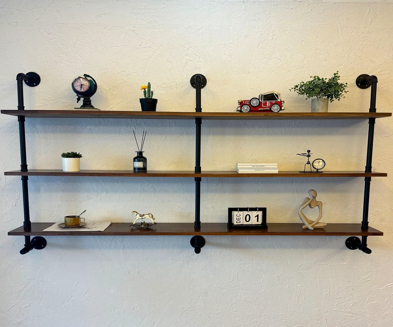 Minimalist Rogmars Industrial Pipe Wall Shelves Pipe Shelving with Wood Plank 70 Inches Floating Shelves for Wall Farmhouse Pipe Book Shelves Dark Brown Natural