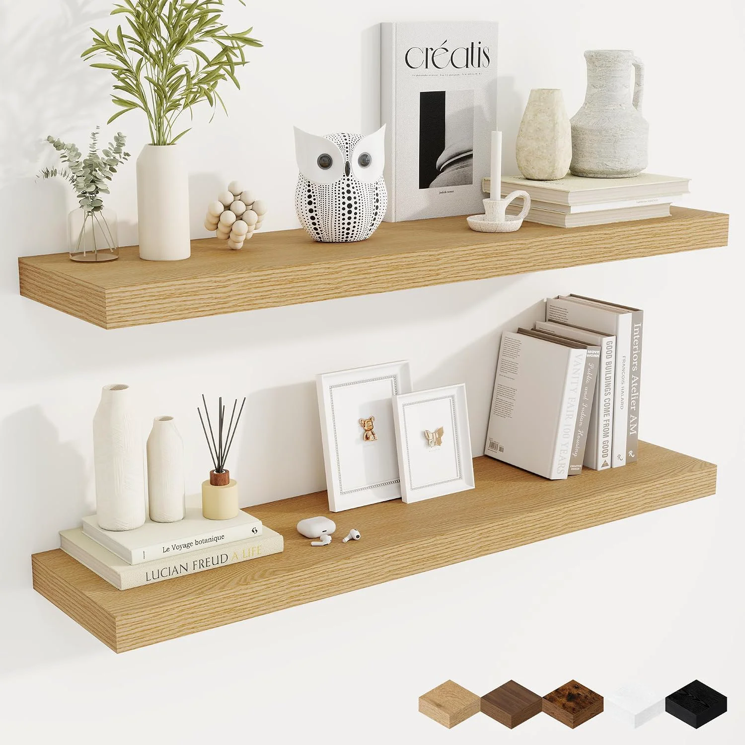 Natural Fun Memories 40 Inch Oak Floating Shelves 9.3 Inch Deep Wall Shelves for Living Room Bedroom Kitchen Rusitc Wall Mounted Bathroom Shelves 2 Pack Heavy-Duty Deep Shelf for Books，Decor Fashionable