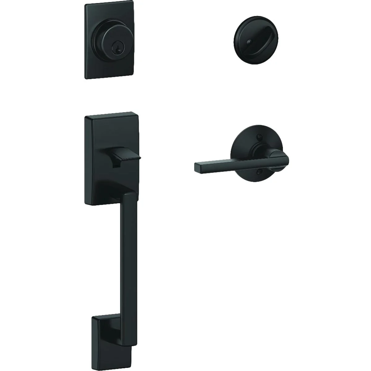 Authentic Schlage Century Handleset with Single Cylinder Deadbolt and Latitude Lever in Matte Black Fine Crafted