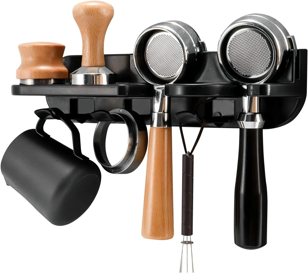 Stylish Espresso Tamper Holder Station Laelr Wall Mounted Coffee Station Organizer Coffee Distributor Tamper 54mm 2.1'' Portafilter Storage Wall Shelf Prestigious