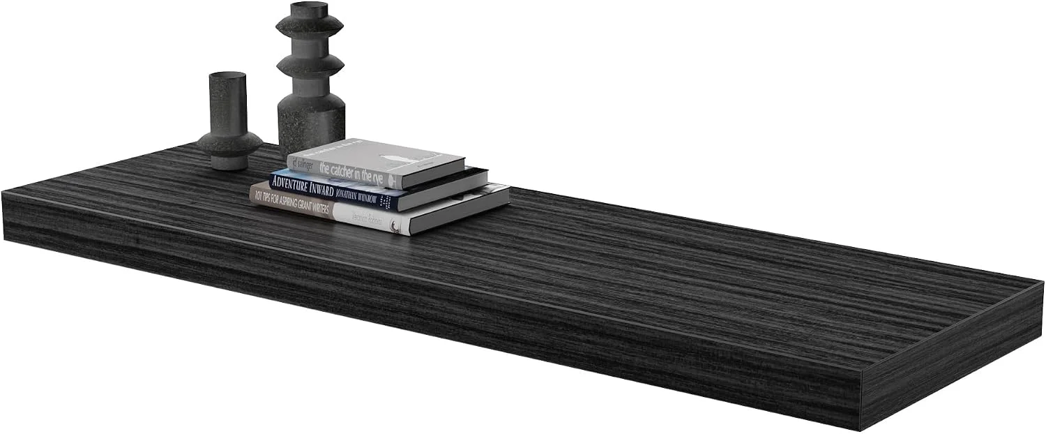 High-Performance Floating Shelf Set of 1 Wall Shelf 36 in W x 12.75 in D x 2 in H Wooden Floating Wall Shelf with Invisible Brackets for Living Room Bedroom Bathroom Kitchen Storage and Decor Black Wood Innovative