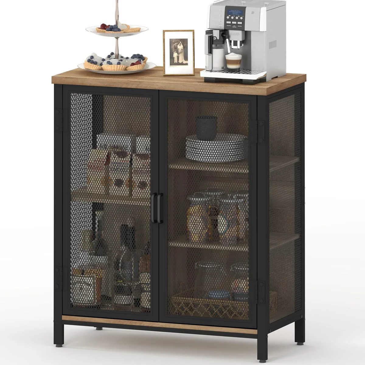 Versatile BON Augure Coffee Bar Cabinet with Storage for Home Kitchen Rustic Liquor Cabinet for Entryway Fashionable