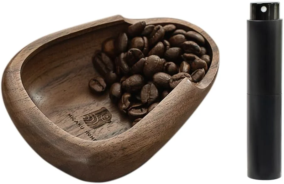 Certified Coffee Bean Dosing Cup RDT Spray Bottle Set - Walnut Wood Espresso Accessories Kit with Static Reduction Spray Measuring Tray for Coffee Tea ﻿ Green