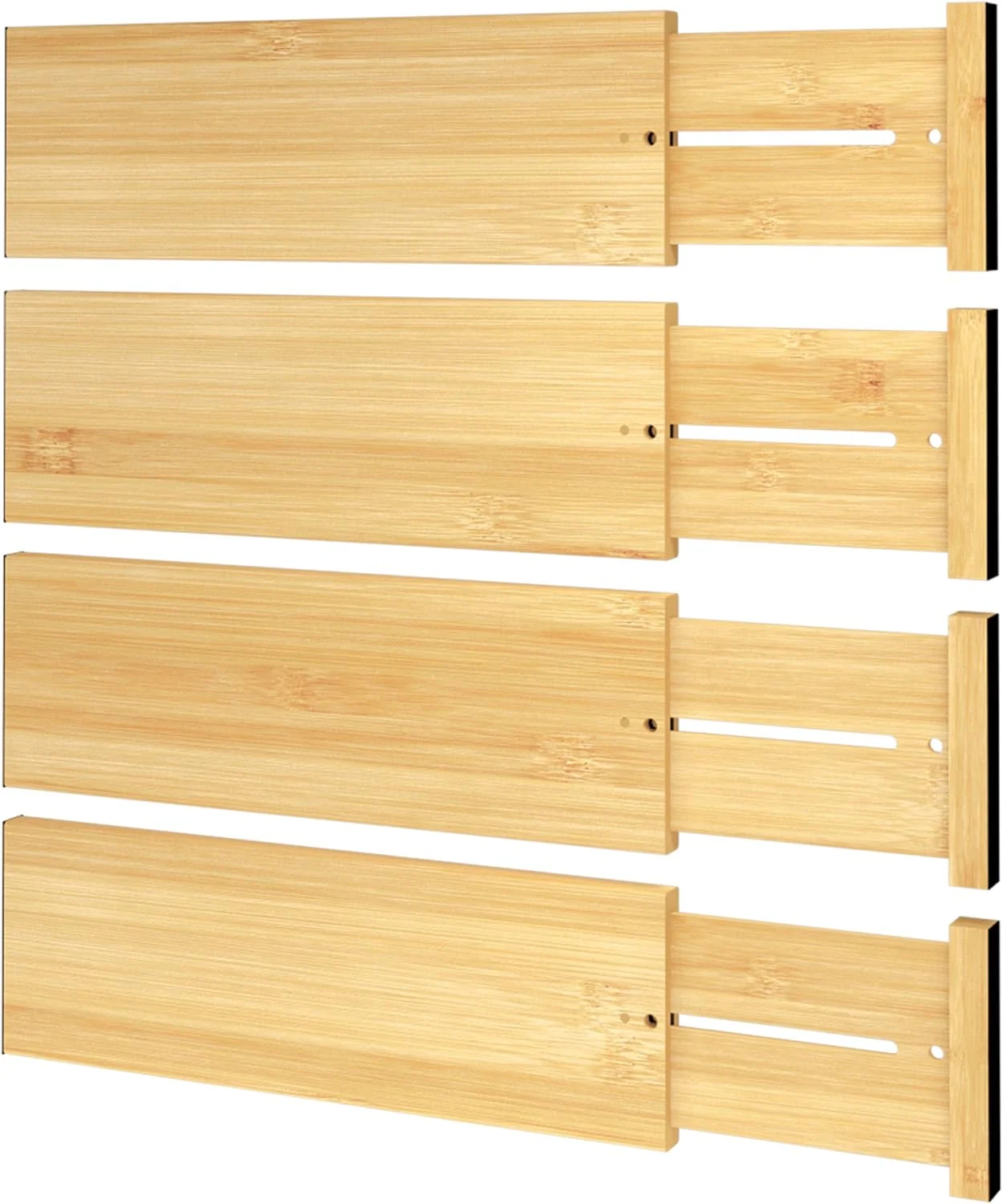 Dependable BAMEOS Bamboo Expandable Drawer Dividers – Fits 12.2 –17 Drawers 4 Extra Deep Walls Set of 4 Tall Spring-Loaded Separator for Baby Dresser Sock Drawer amp Bathroom Cabinet Contemporary