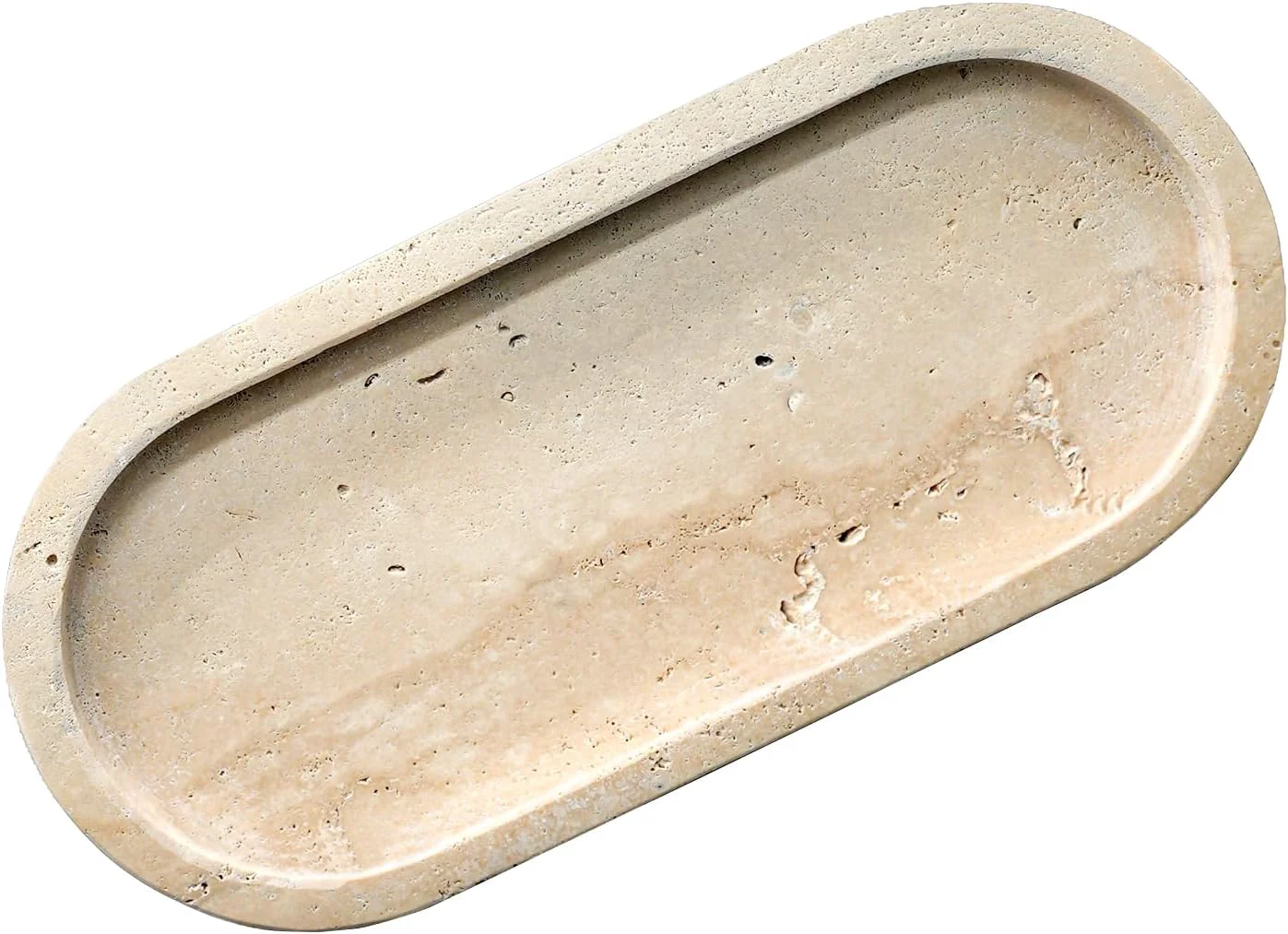 Dependable Bathroom Vanity Tray Natural Marble Oval Sink Tray 10 Inch Beige Travertine Vanity Tray for Soap Dispenser Modern Countertop Organizer for Kitchen Quality