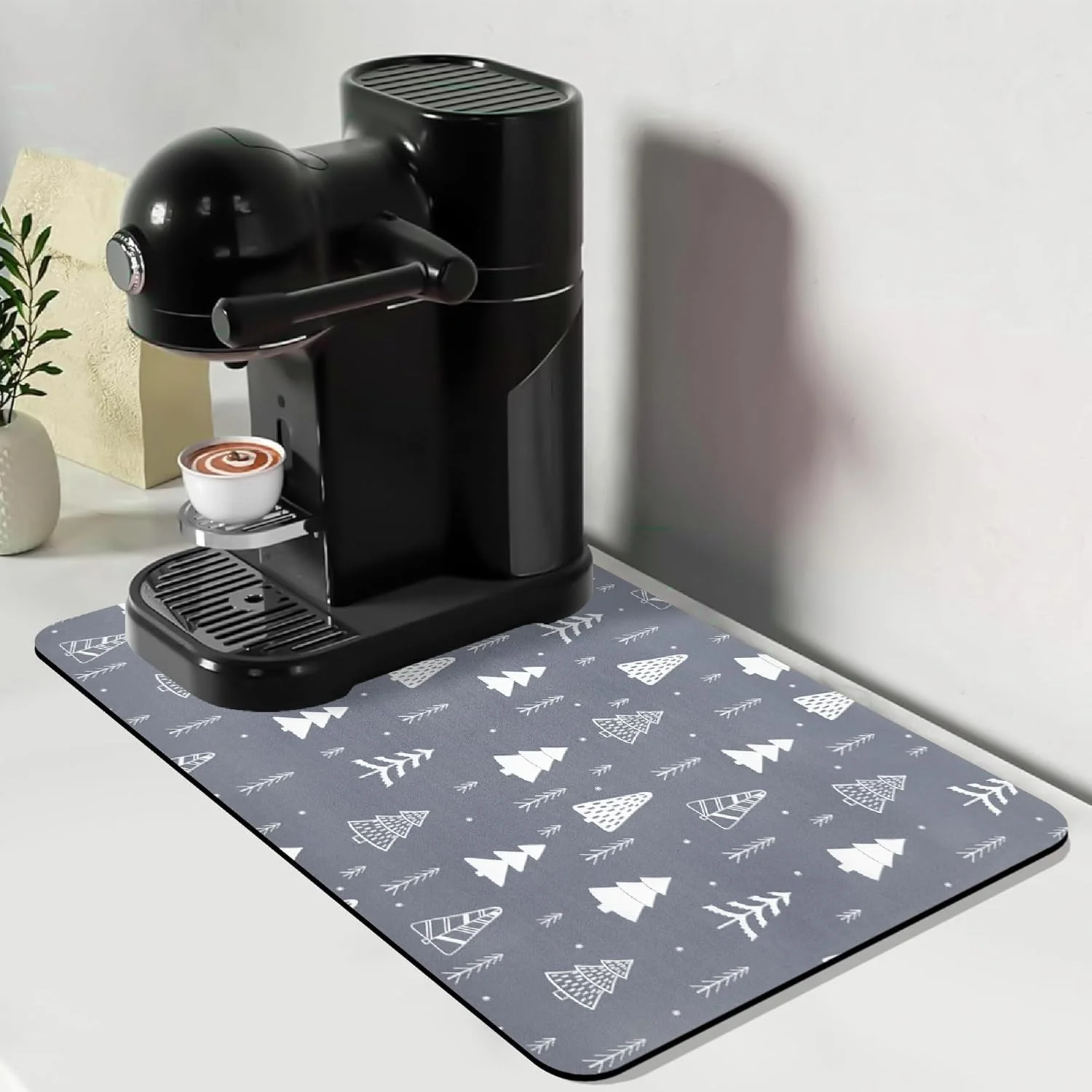 Sophisticated Bloss Coffee Mat Christmas 12 x19 Bar Mat with Waterproof Rubber Backing Fit Under Coffee Maker Machine Kitchen Counter Dish Drying Mat-Grey and Original