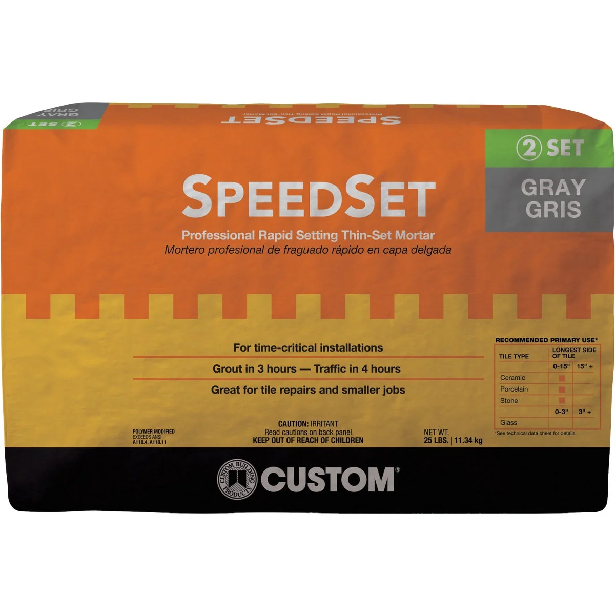 Lightweight Custom Building Products 25 Lb. Gray SpeedSet Fortified Thin-Set Mortar Comfortable