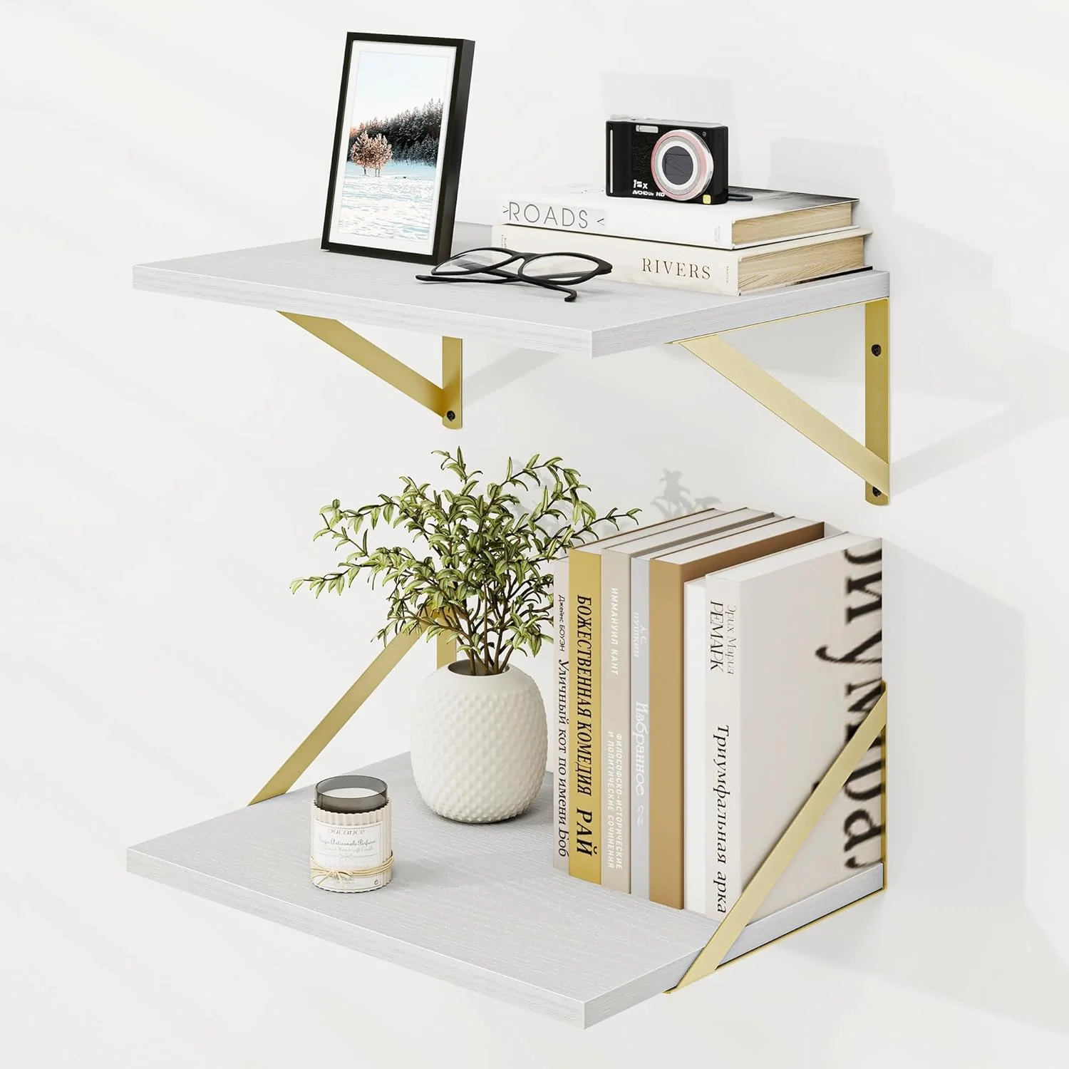 Fast Dreamland Gold Floating Shelves for Wall Gold Wall Shelf Large Floating Shelf 12 16 inch Set of 2 for Bookshelf Living Room Bedroom Home Office Fashionable