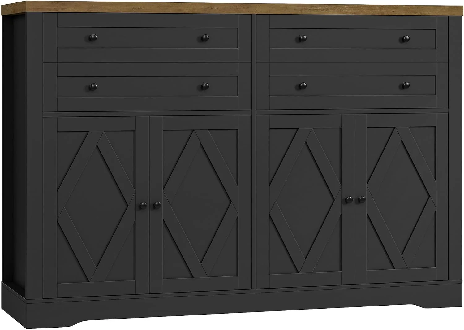 Optimized HOSTACK 55 W Kitchen Buffet Sideboard Cabinet with 4 Storage Drawers Black Classic