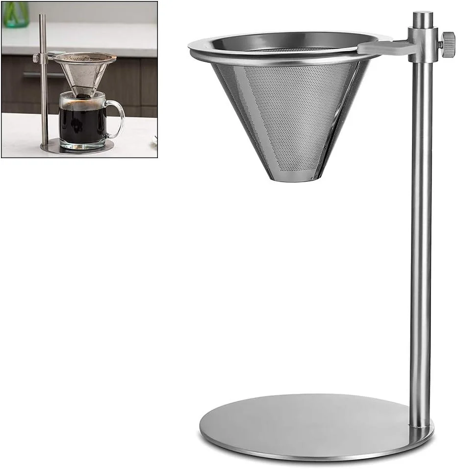 Durable Stainless Steel Adjustable Pour Over Coffee Maker Adjustable Stand Double Layer Filter standing Drip Cone Brewer and Stand High-Quality