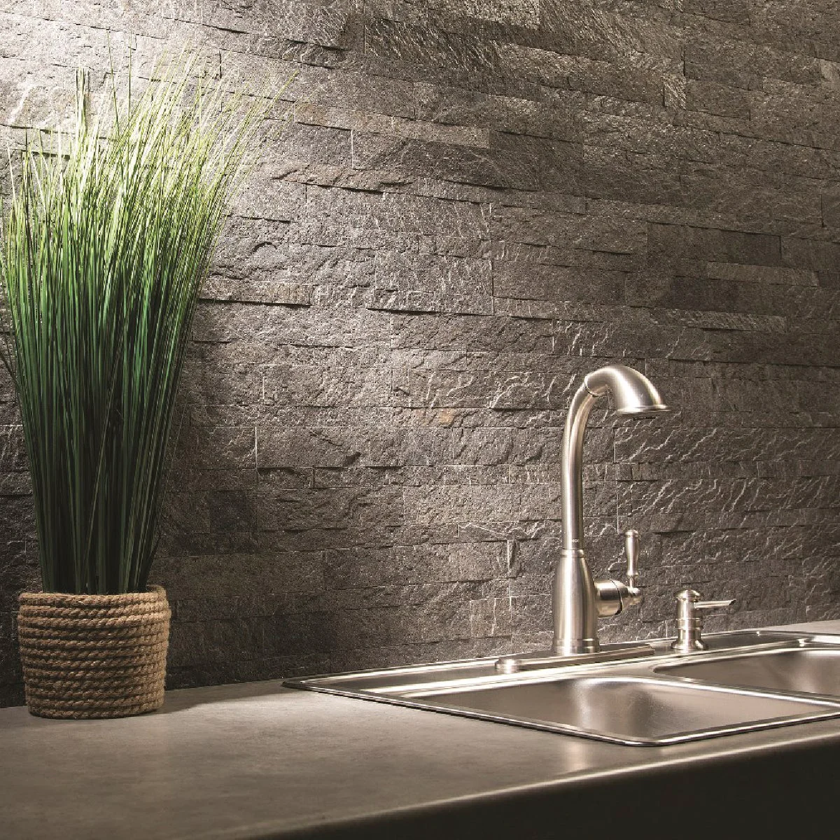 Fast Aspect 6 In. x 24 In. Natural Stone Backsplash Peel Stick Frosted Quartz Classic