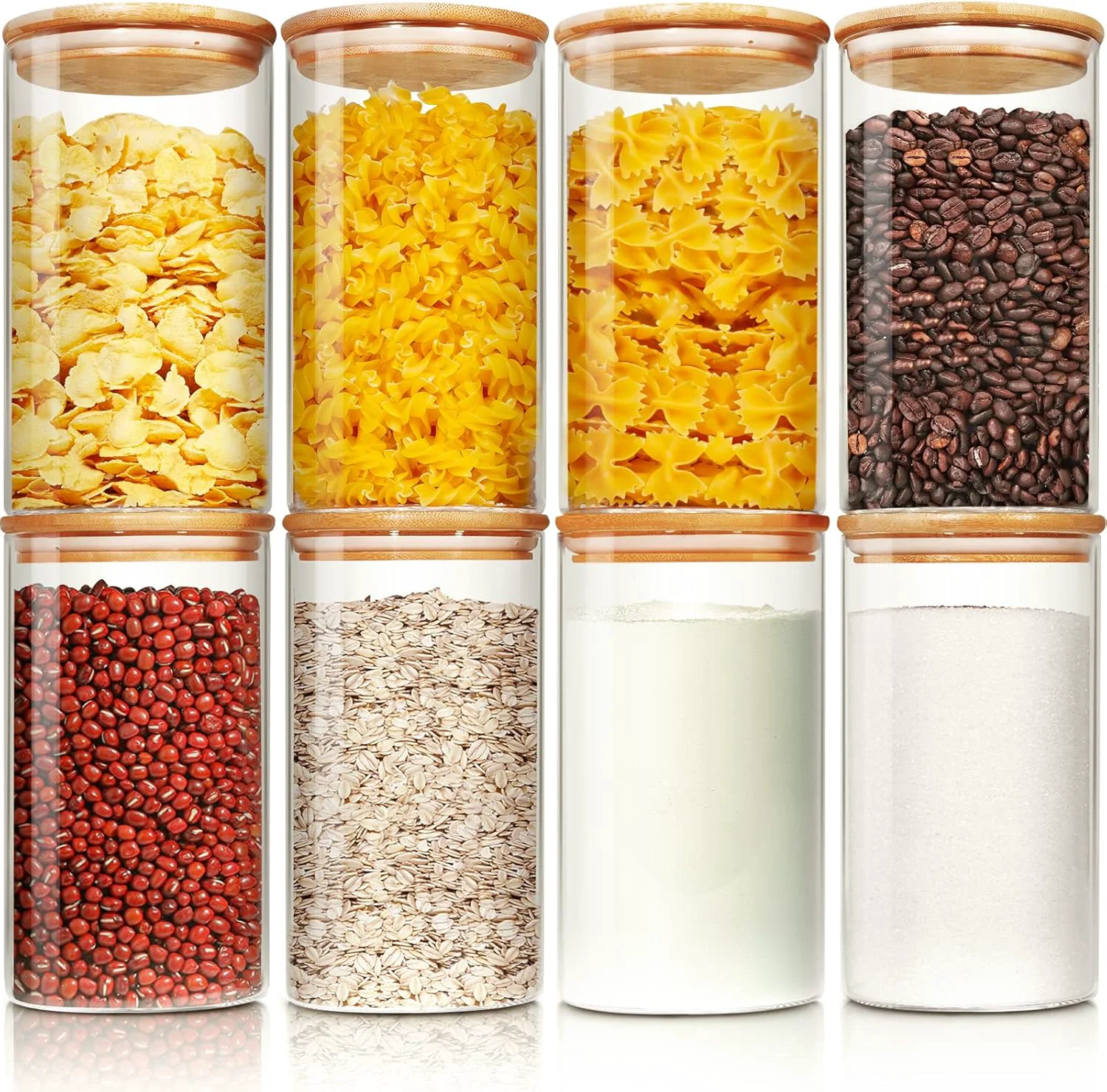 Quality Glass Jars with Bamboo Lids 28 floz Set of 8 Glass Canisters with Airtight Lids Glass Food Storage Containers for Pasta Oats Coffee Flour Sustainable