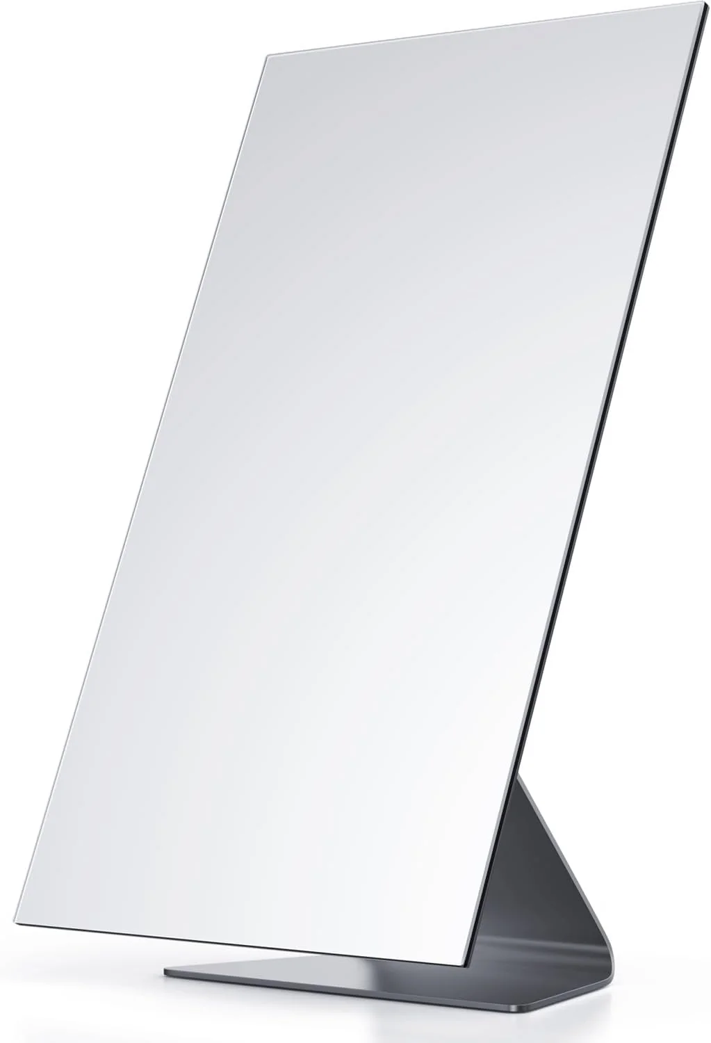 High-Performance NEZZOE Rectangular -Standing Frameless Makeup Mirror 12 x 7 1X Vanity Mirror with Adjustable Tilt Metal Base for Desk Bathroom Countertop or Windowsill Crafted