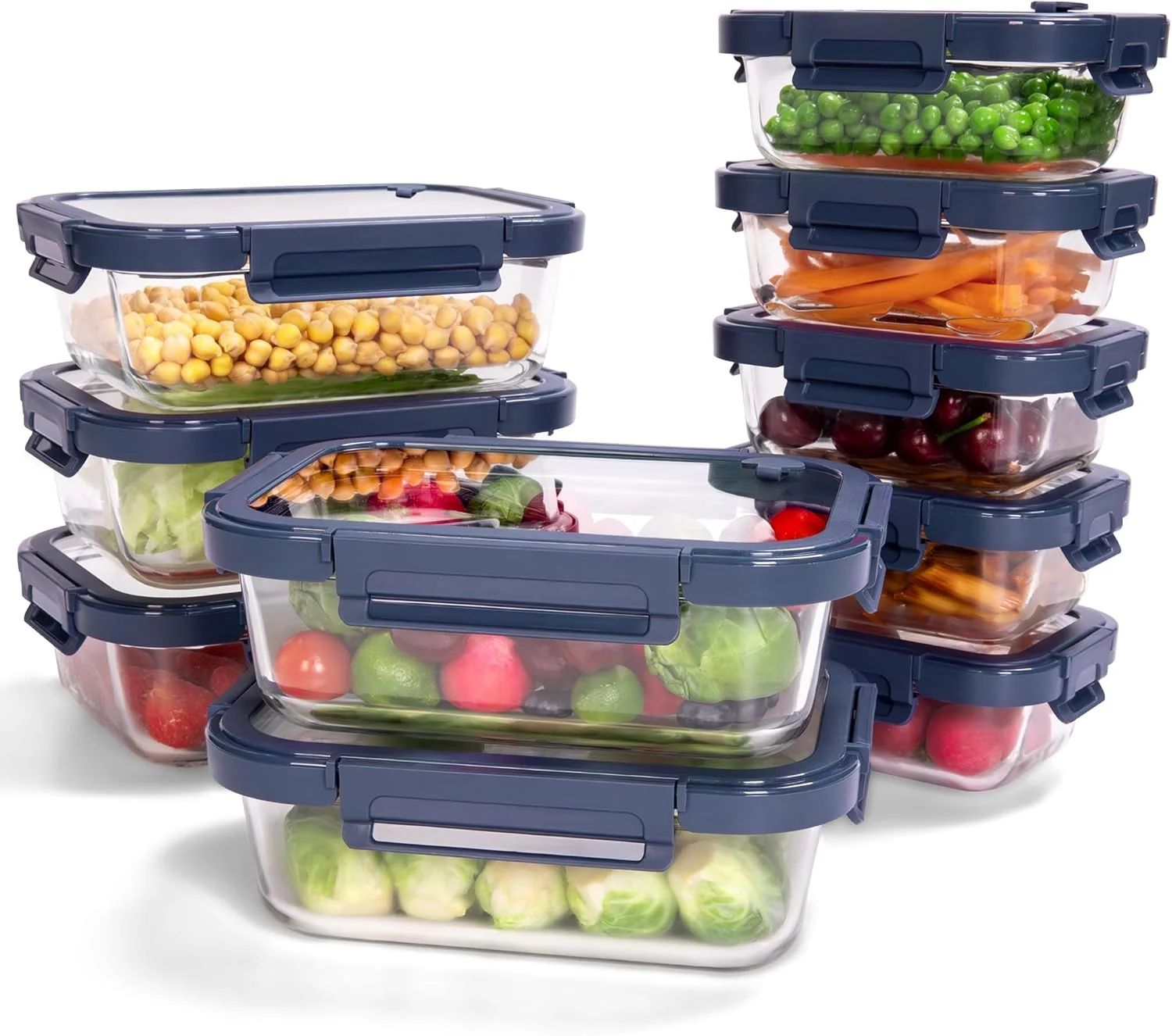 Next-Generation 10-Pack Glass Food Storage Containers with Tempered Lids – Borosilicate Airtight Oven-Safe -4°F 950°F BPA- 4.4 1.6 Cup Leak-Proof Official