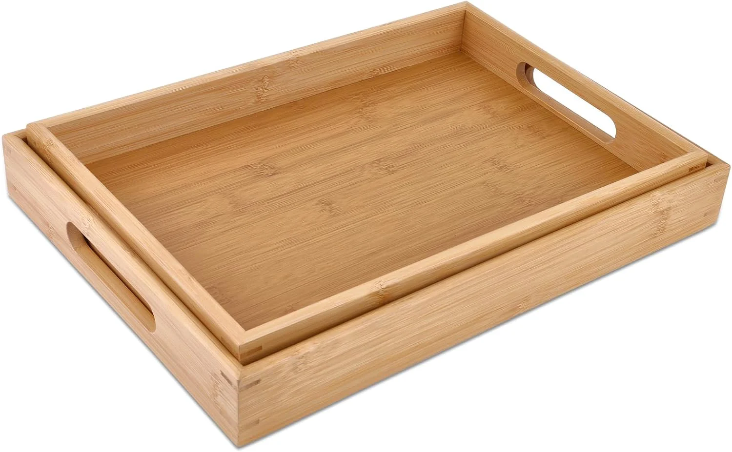 Efficient Bamboo Dinner Food Trays for Eating On Couch Party Platters for Serving Food Decorative Tray for Kitchen Counter Rectangle 16.5 Lx11.6''W and 15.5''Lx10.6''W Contemporary