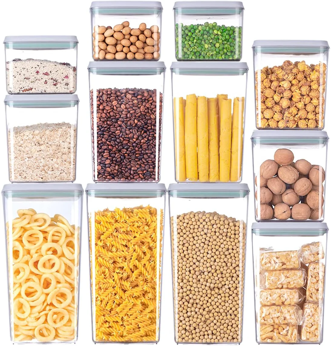 Verified 12 Pcs Pop Airtight Food Storage Containers with Lids for Kitchen Pantry Organization Stackable Ce Snacks Flour Sugar Coffee Spaghetti 1.2 2.0 Exceptional