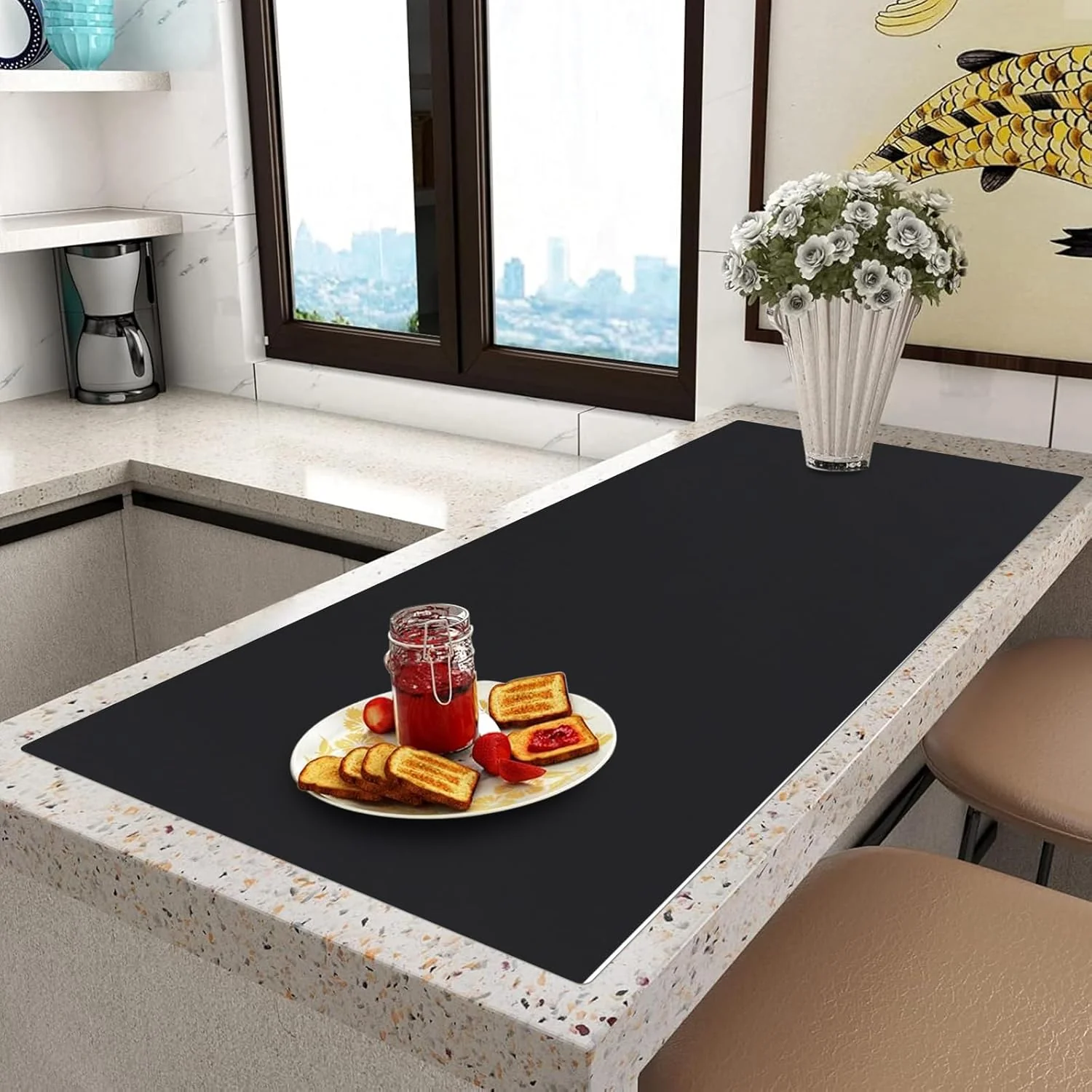 Sustainable Extra Large Silicone Mat Silicone Mats for Kitchen Counter Island Dinner Table Countertop Protector Heat Resistant Mat 120 x 48 Black Top-Quality