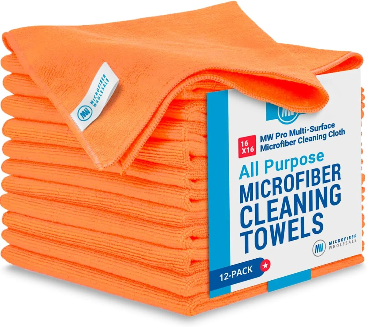 Comfortable MW Pro Microfiber Cleaning Cloth Orange 12 Pack 16 x 16 All Purpose Microfiber Towels - Clean Dust Polish Scrub Absorbent Quality