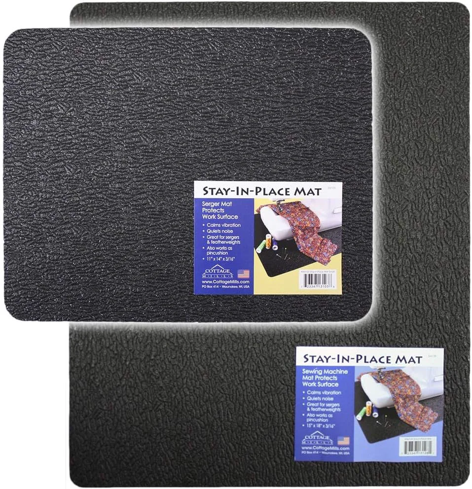 Specialty Cottage Mills Stay-in-Place Machine Mats - 2 Piece Set - 11 x 14 15 x 18 - Sewing Machine and Serger Mats - Calms Vibration and Dampens Noise Smart