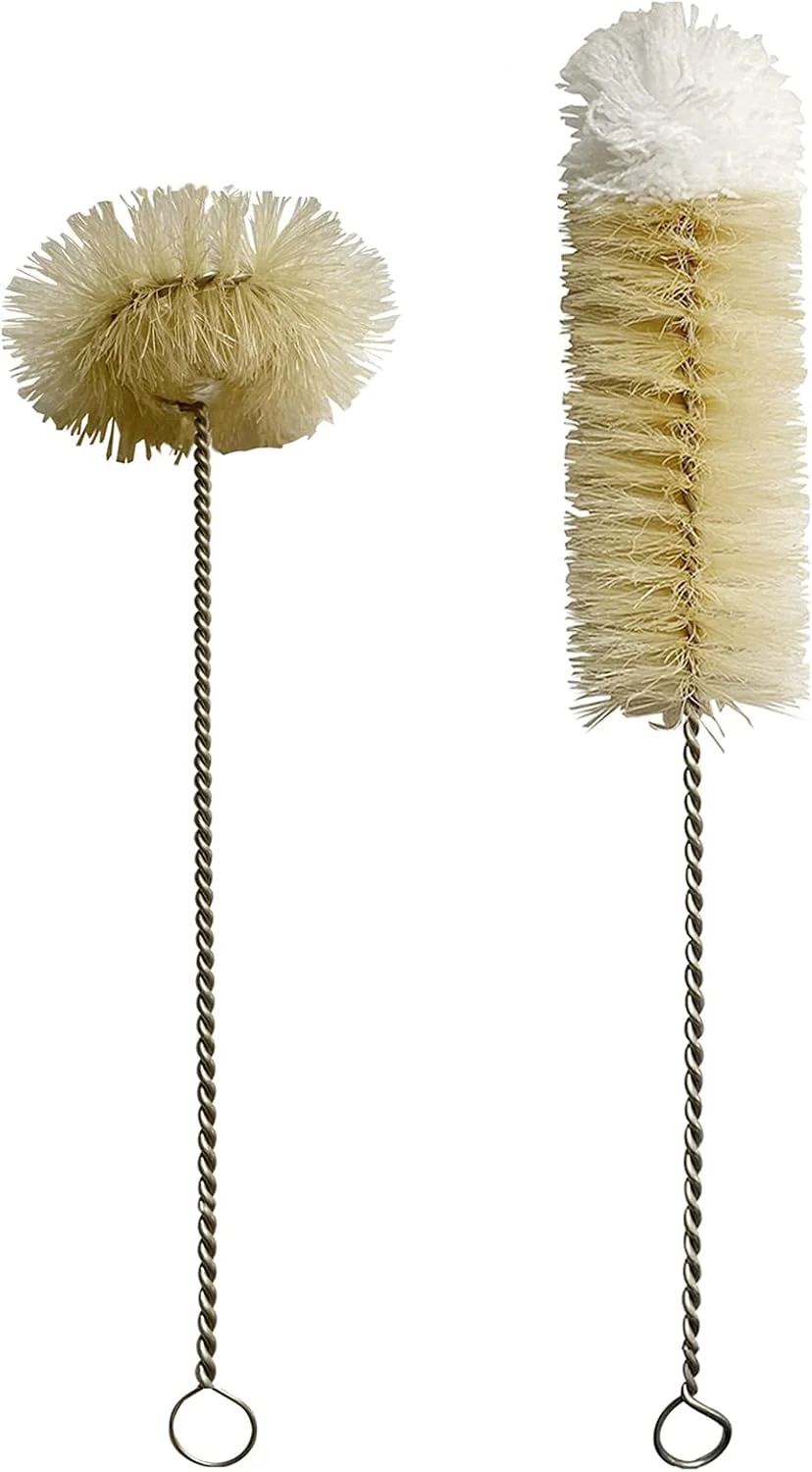 Next-Generation Coralpearl Bottle Brushes Thin Long Handle X 2 Skinny Wire Cleaner Set in Stainless Steel with Natural Boar Bristle at Wool Tip Environmentally Friendly