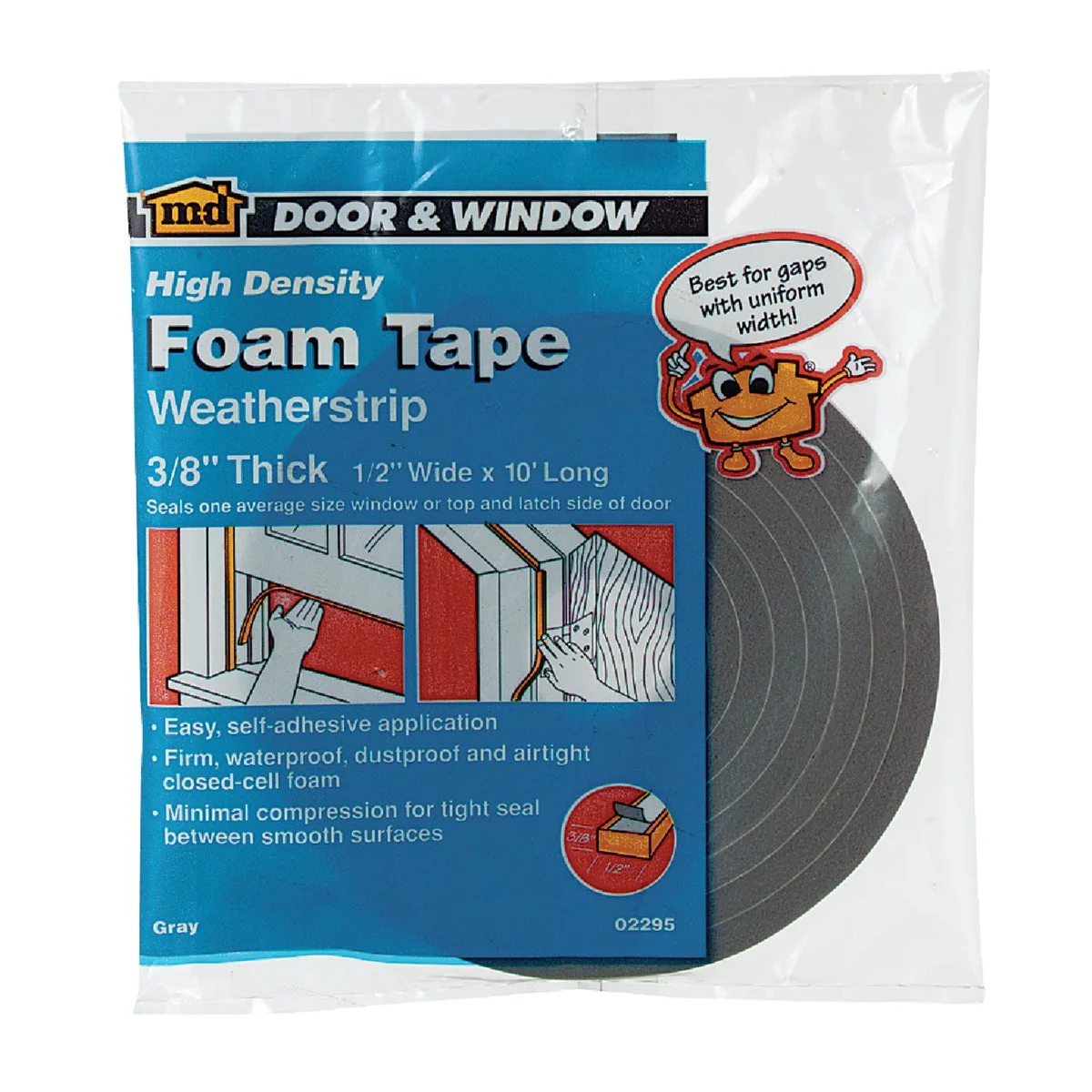 World-Class M-D 1 2 W x 3 8 T x 10' L Gray Foam Weatherstrip Tape Traditional