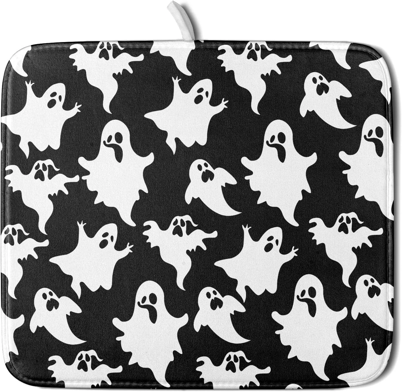 Refined Halloween Bat Ghosts Dish Drying Mat for Kitchen Counter Halloween Spooky Ghost Black and White Drying Mat 16 x 18 Inch Microfiber Dish Drying Pad Fashionable