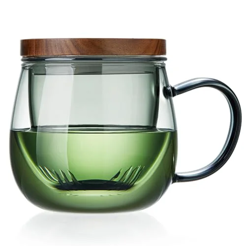 Casual 17 OZ Glass Tea Cup with Infuser and Lid 17 Fl Oz Versatile