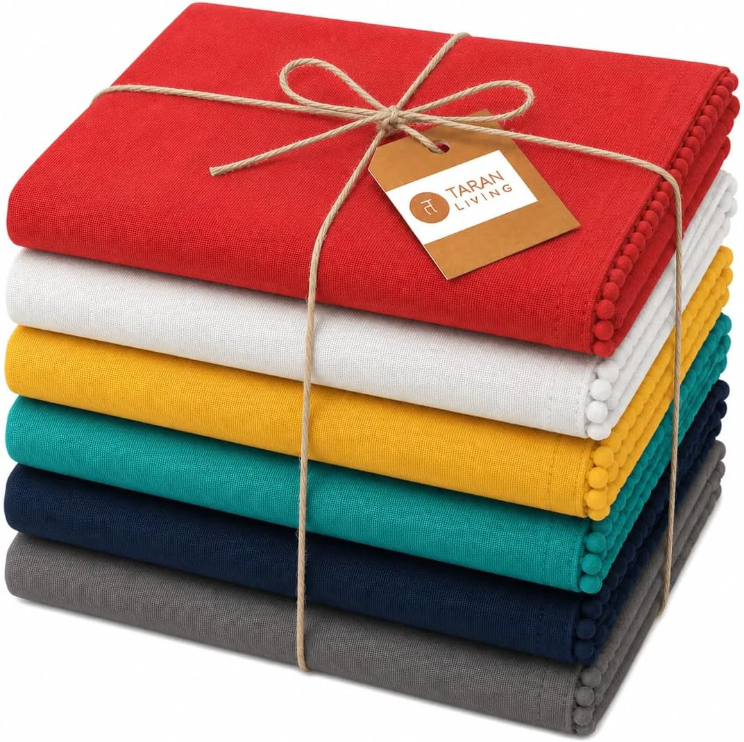 Smooth TARAN LIVING Kitchen Towels 6-Pack Red Cotton Pure