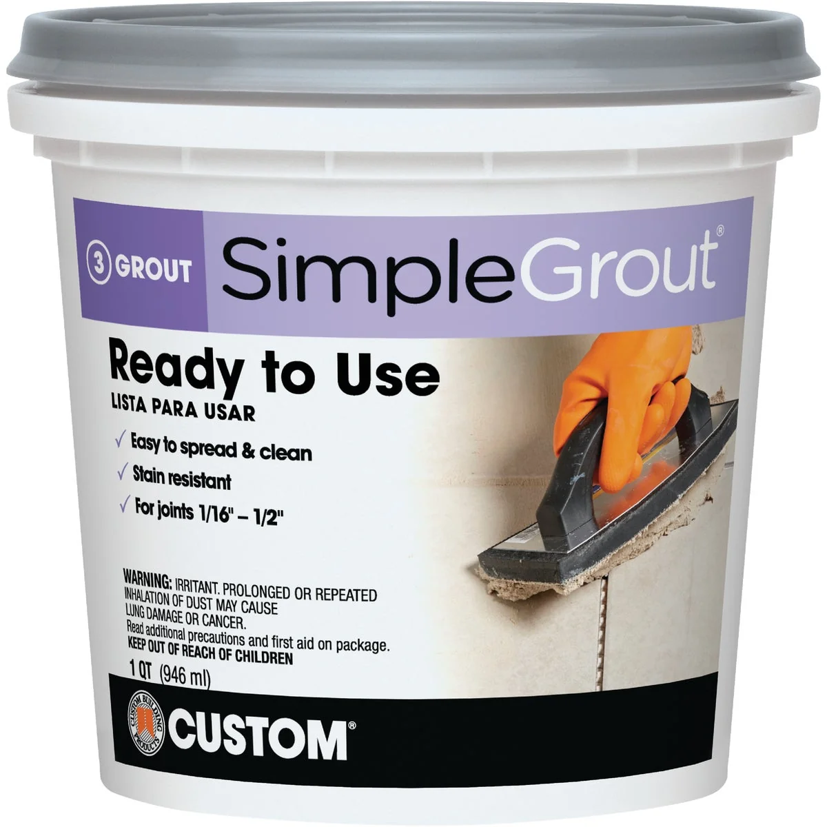 Expertly Made Custom Building Products Simplegrout Quart Bright White Pre-Mixed Tile Grout Premium Material