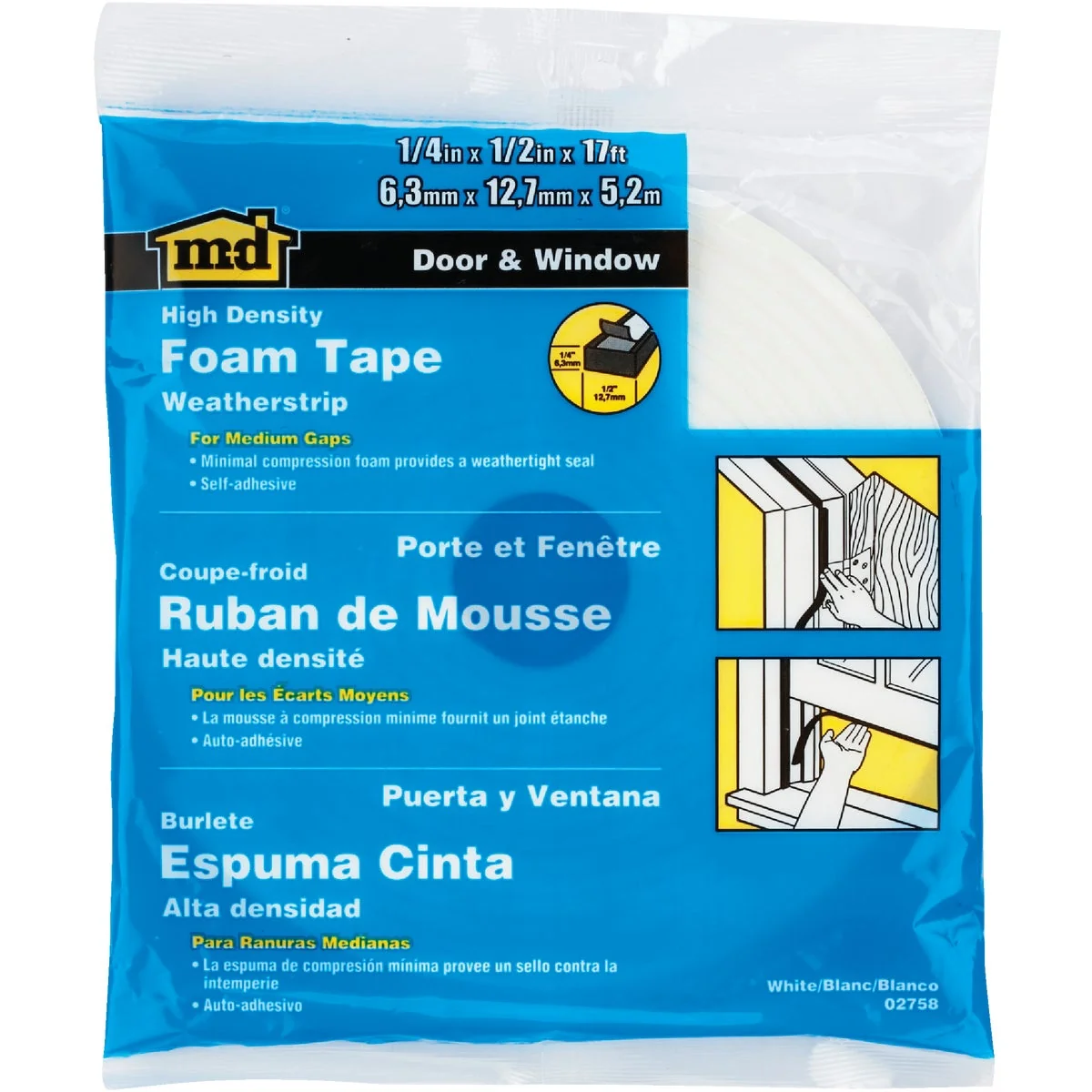 Effective M-D 1 2 W x 1 4 T x 17' L White Foam Weatherstrip Tape Crafted