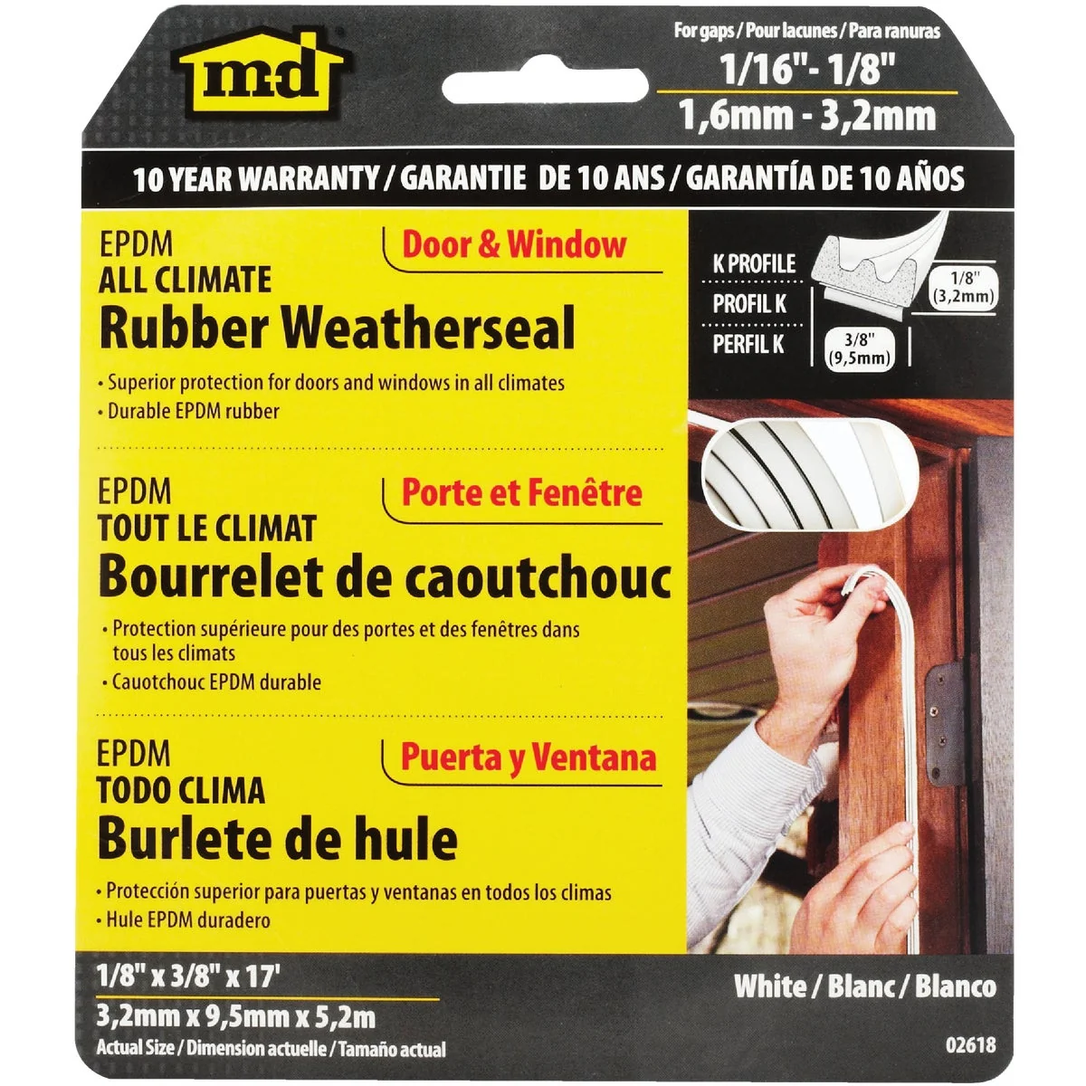 Casual M-D Brown 17 Ft. x 3 8 In. Extreme Temp Small Gap Rubber Weatherstrip White Superior