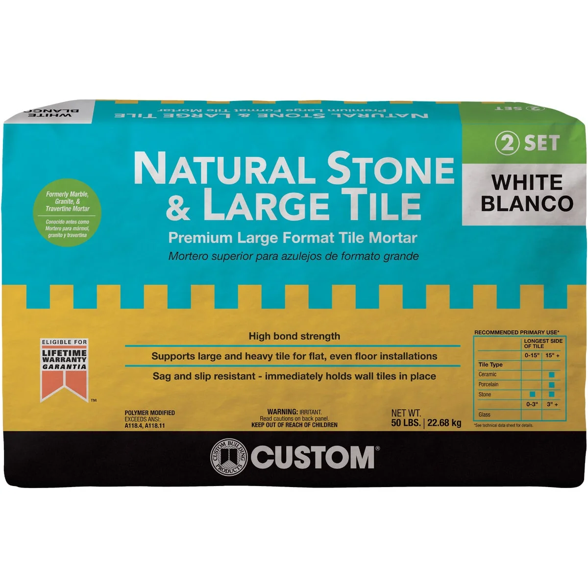 Optimized Custom Building Products 50 Lb. White Natural Stone Large Tile Mortar Reusable