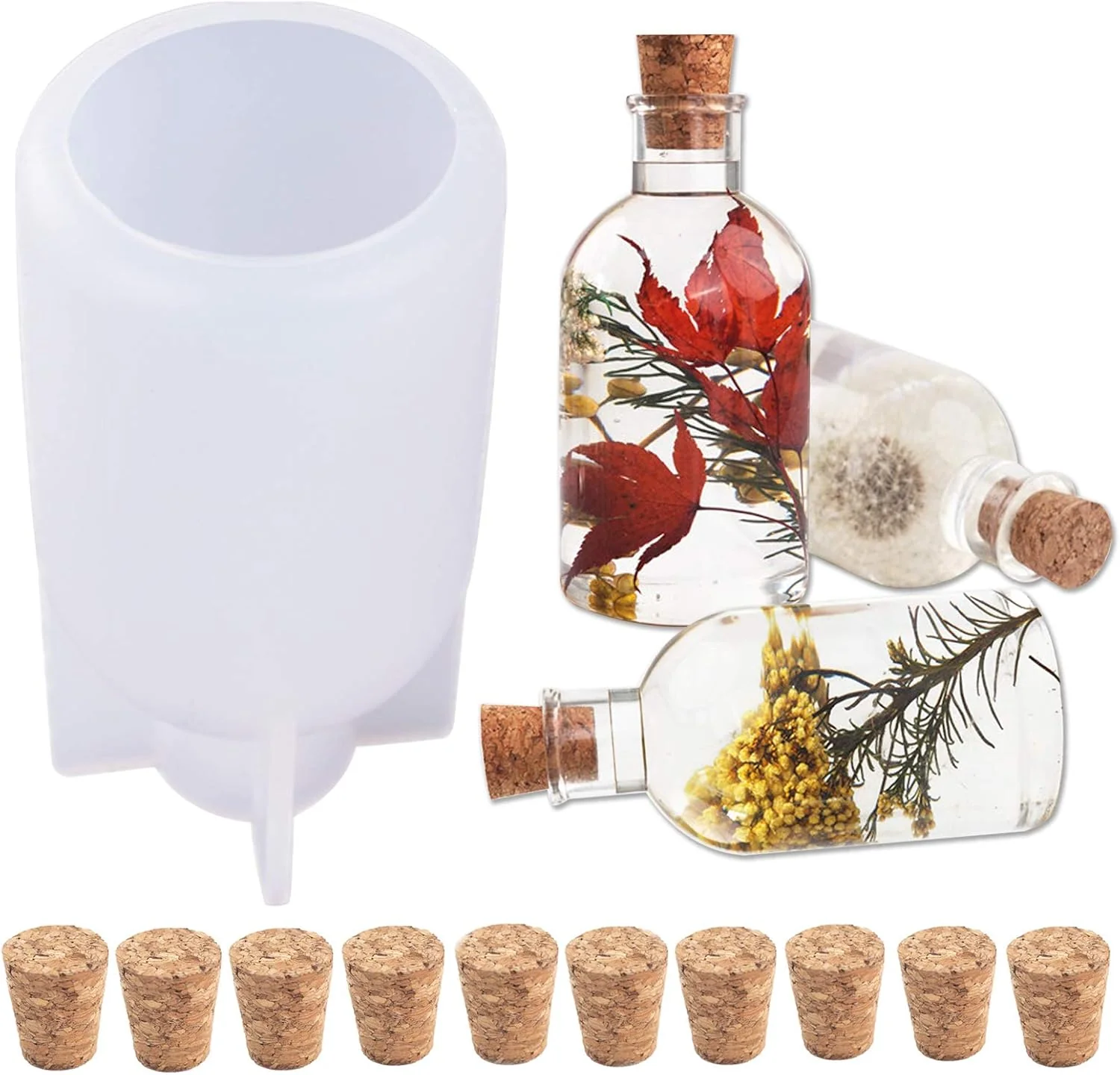 Trendy Lamp Shade Resin Mold with 10PCS Wooden Stoppers Creative Bottle Shape Silicone Molds for Epoxy Resin Casting Candle Soap Making Flower Specimen Home Smooth