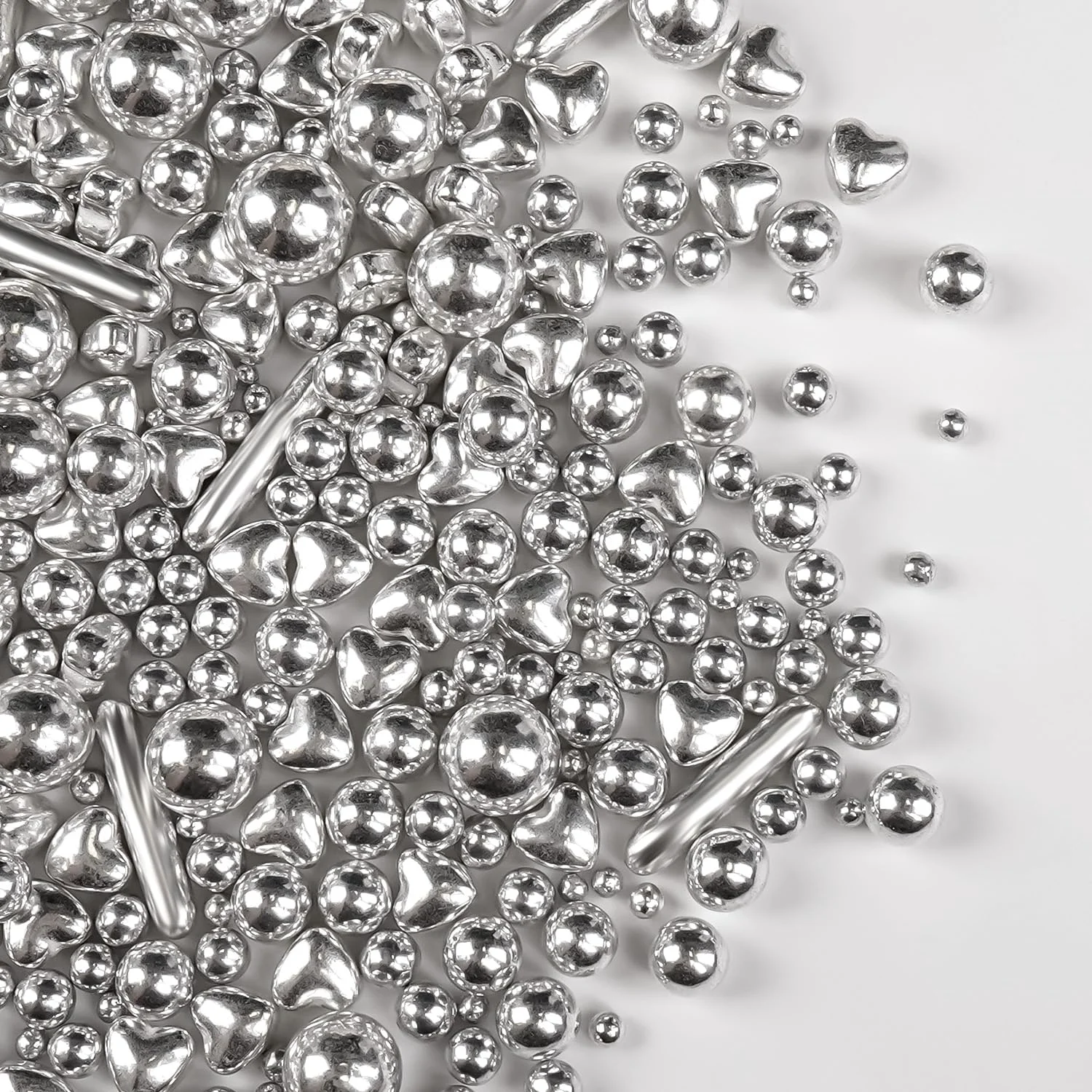 World-Class Silver Pearl Rods Heart Sprinkles Baking Sugar Silver Sprinkles for Cake Mix Size Cupcake Decoration Holiday Mother's Day Outstanding